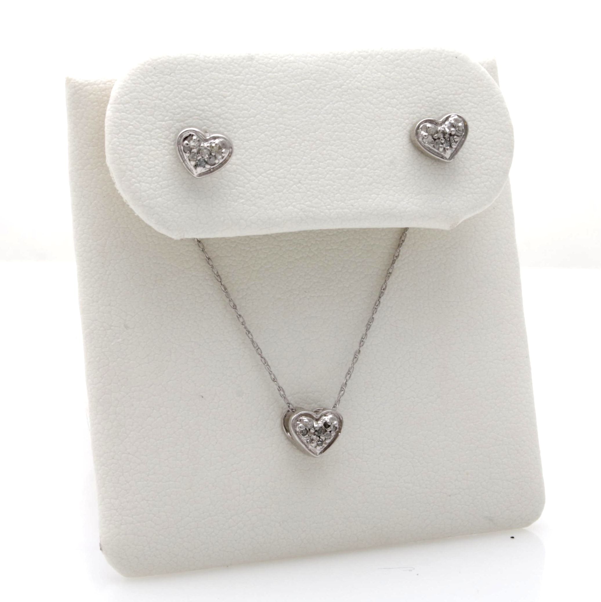 10K White Gold and Diamond Necklace and Earring Set