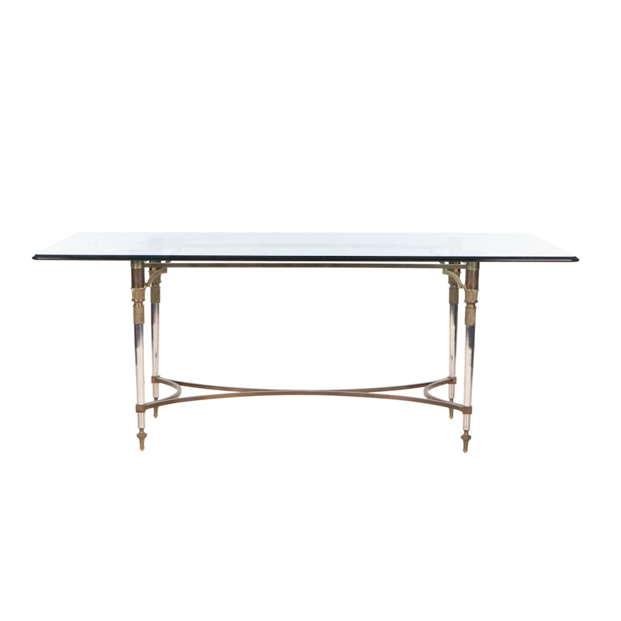 Contemporary Steel and Brass Neoclassical Style Glass Top Cocktail Table