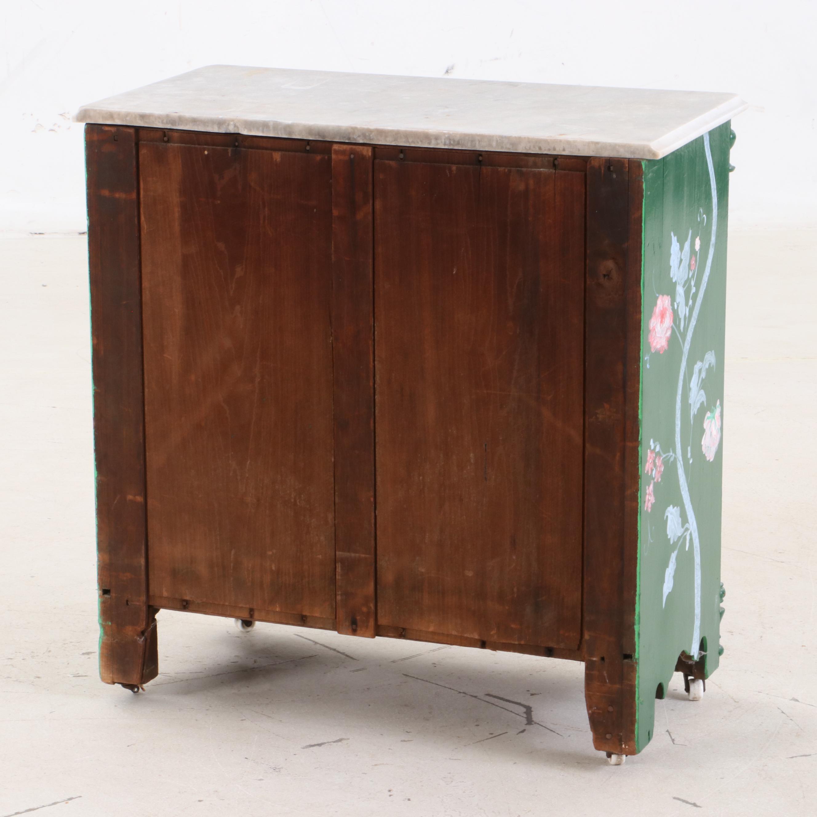 Victorian Paint-Decorated and White Marble Washstand, Late 19th Century & Later