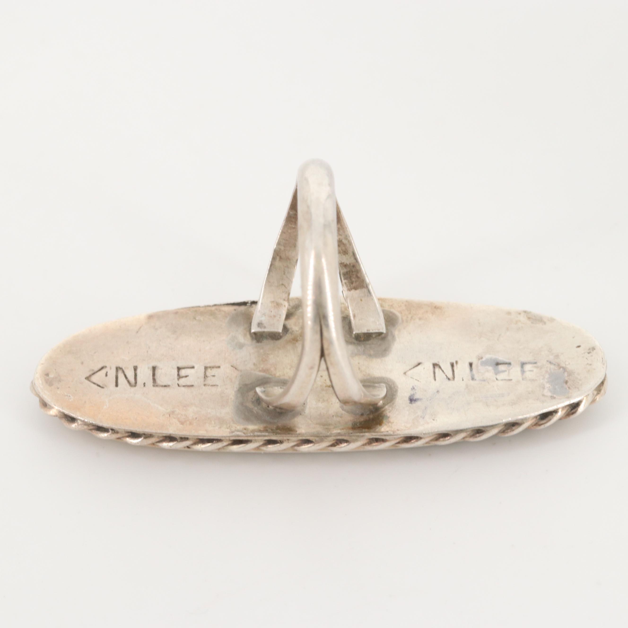 Norman Lee Navajo Diné Sterling Silver Turquoise and Mother Of Pearl Ring