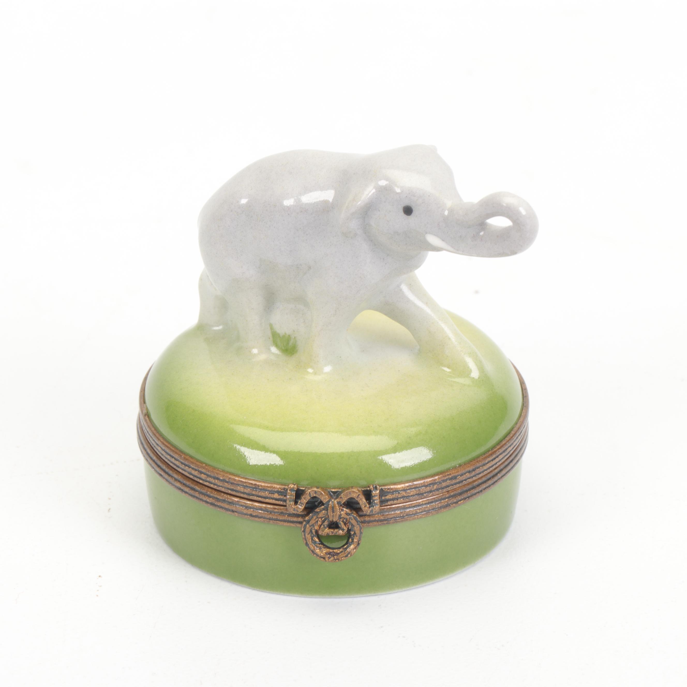 Castel Limoges Hand-Painted Porcelain Elephant Trinket Box