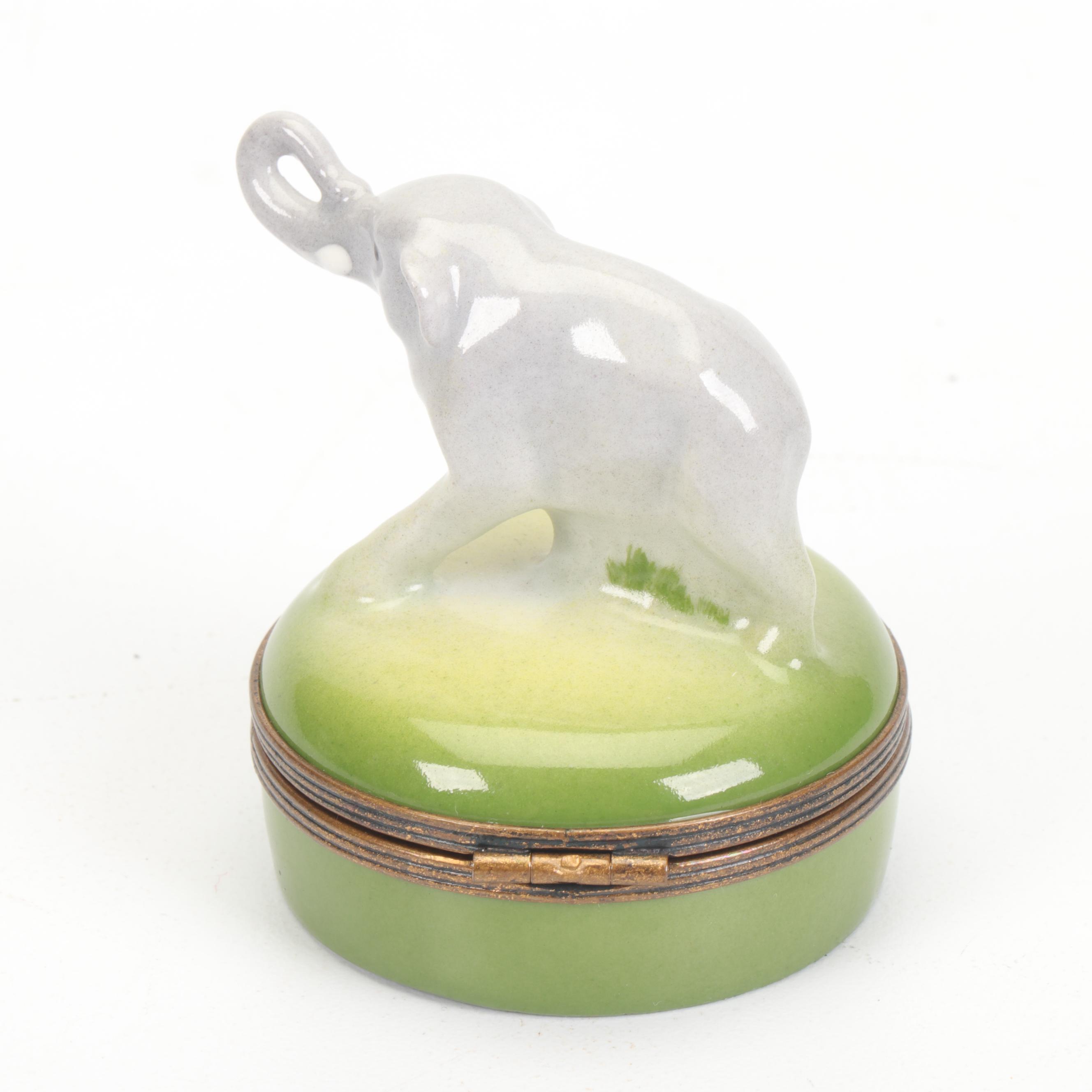 Castel Limoges Hand-Painted Porcelain Elephant Trinket Box