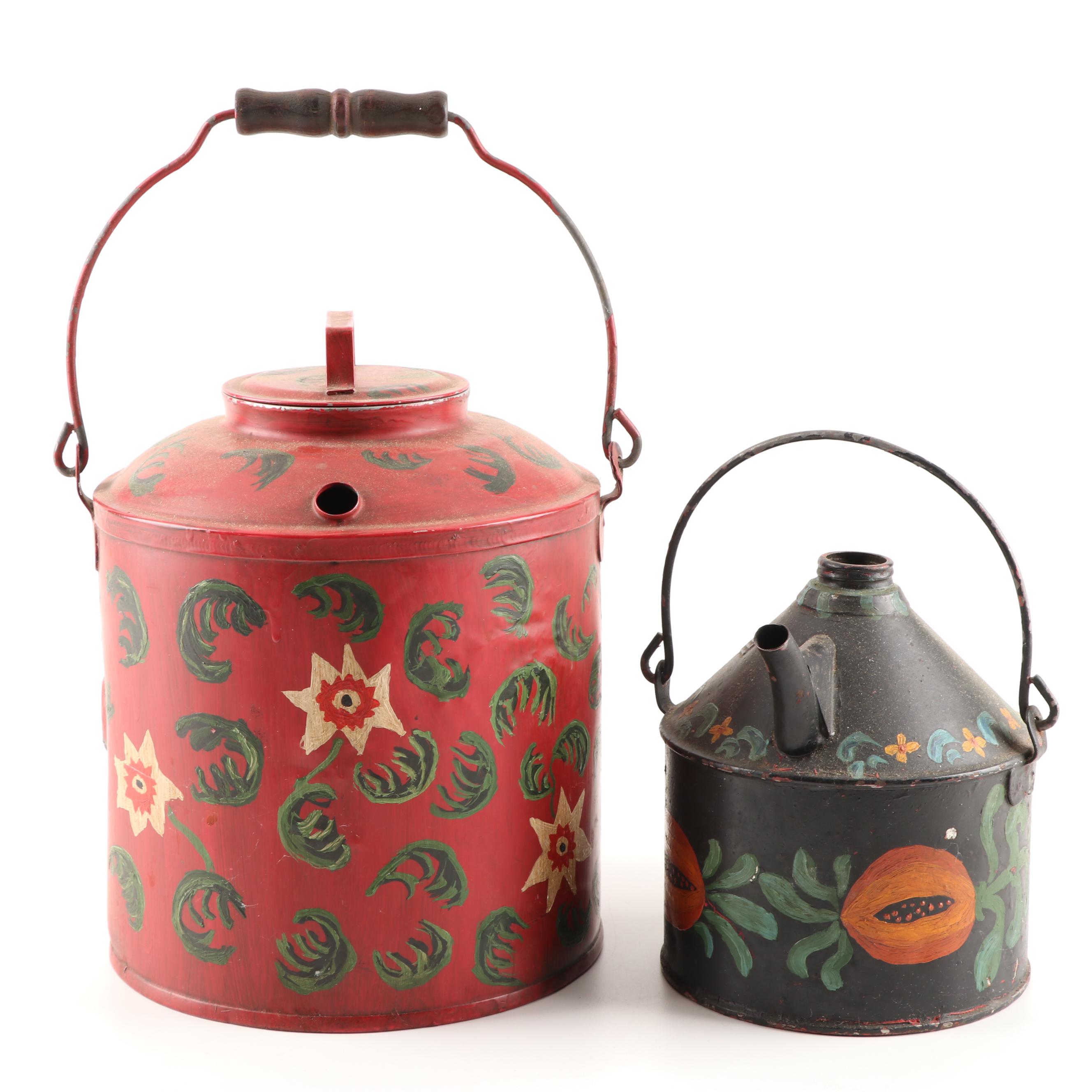 Painted Cast Iron Oil Can and Metal Kerosene Can