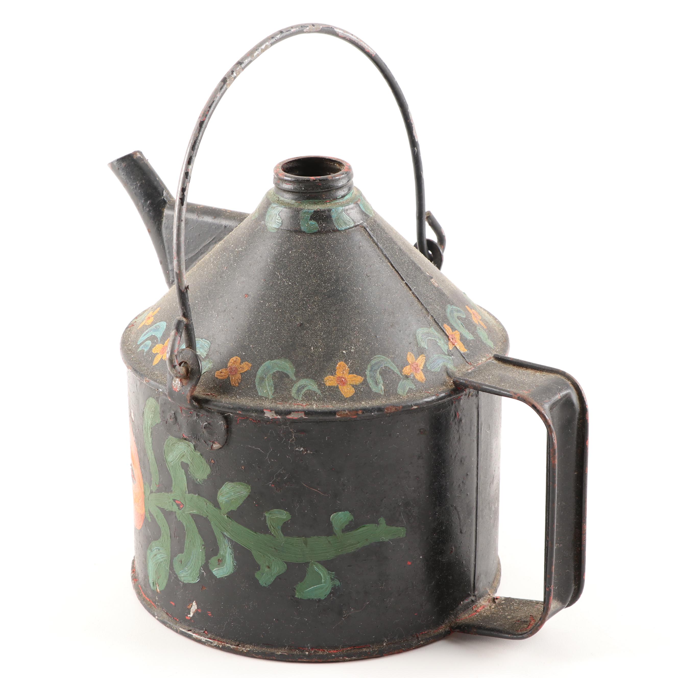 Painted Cast Iron Oil Can and Metal Kerosene Can
