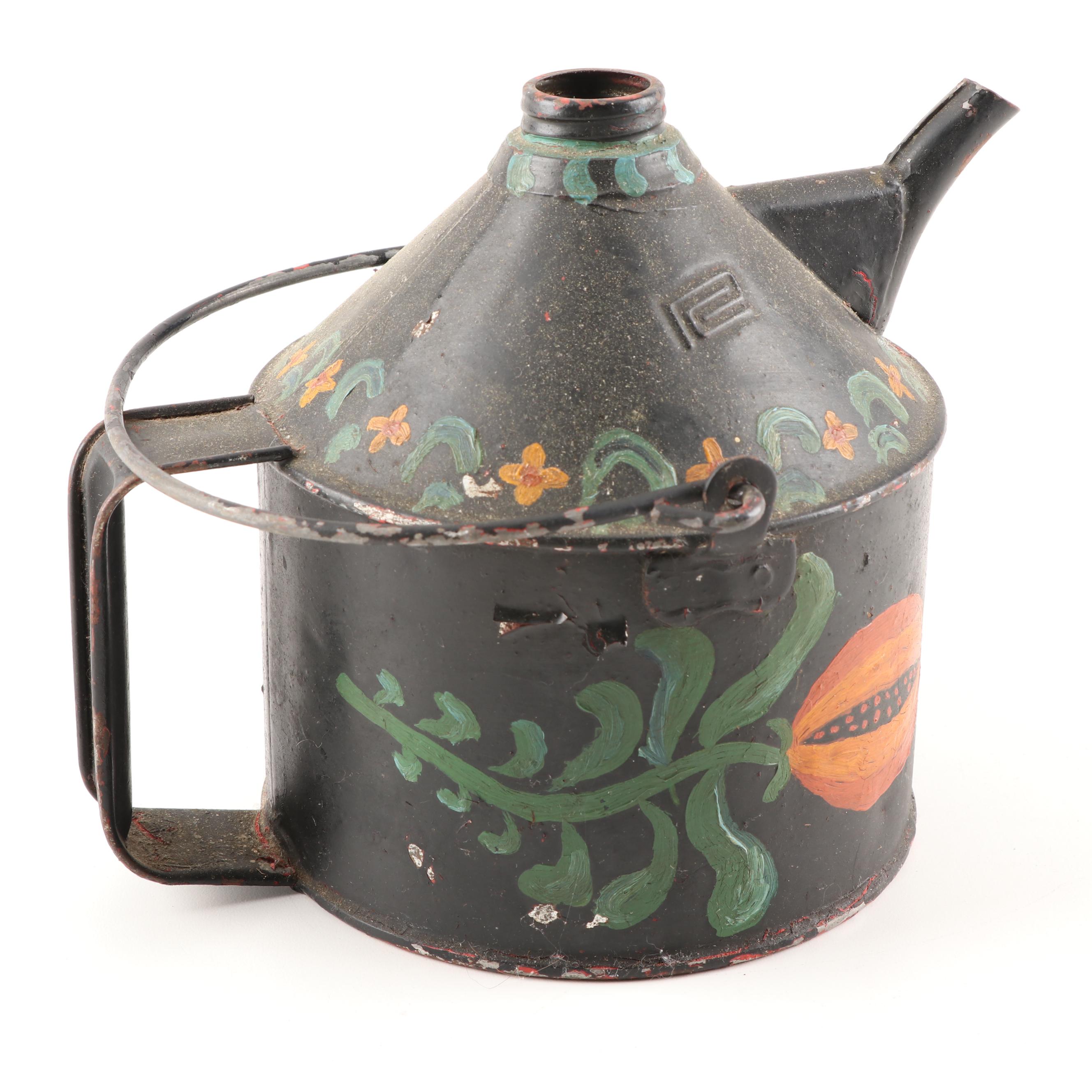 Painted Cast Iron Oil Can and Metal Kerosene Can