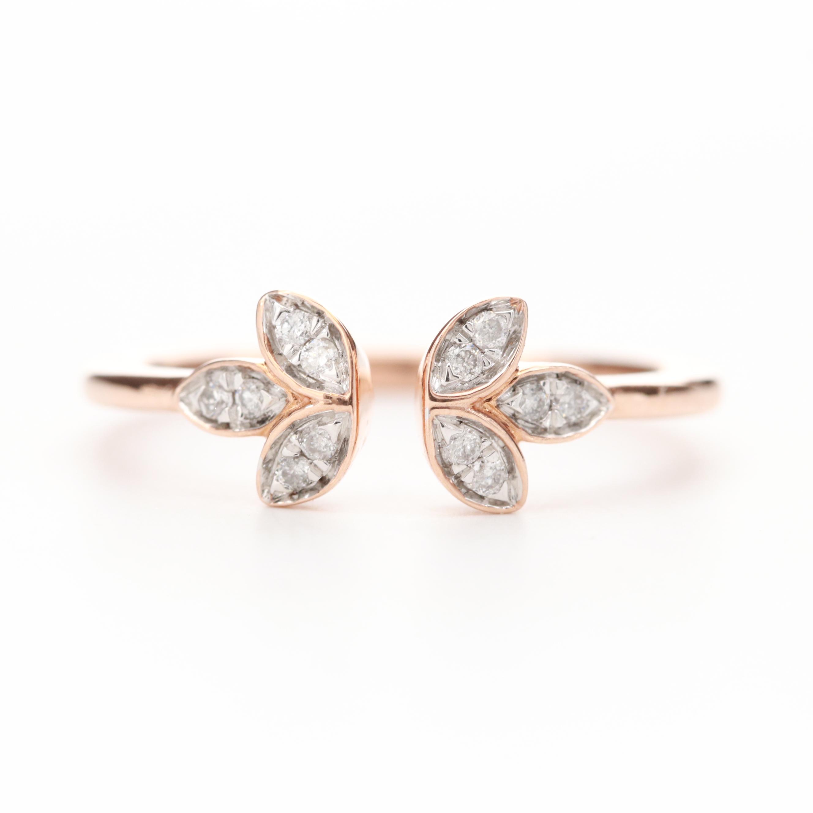 10K Rose Gold Diamond Open Top Ring