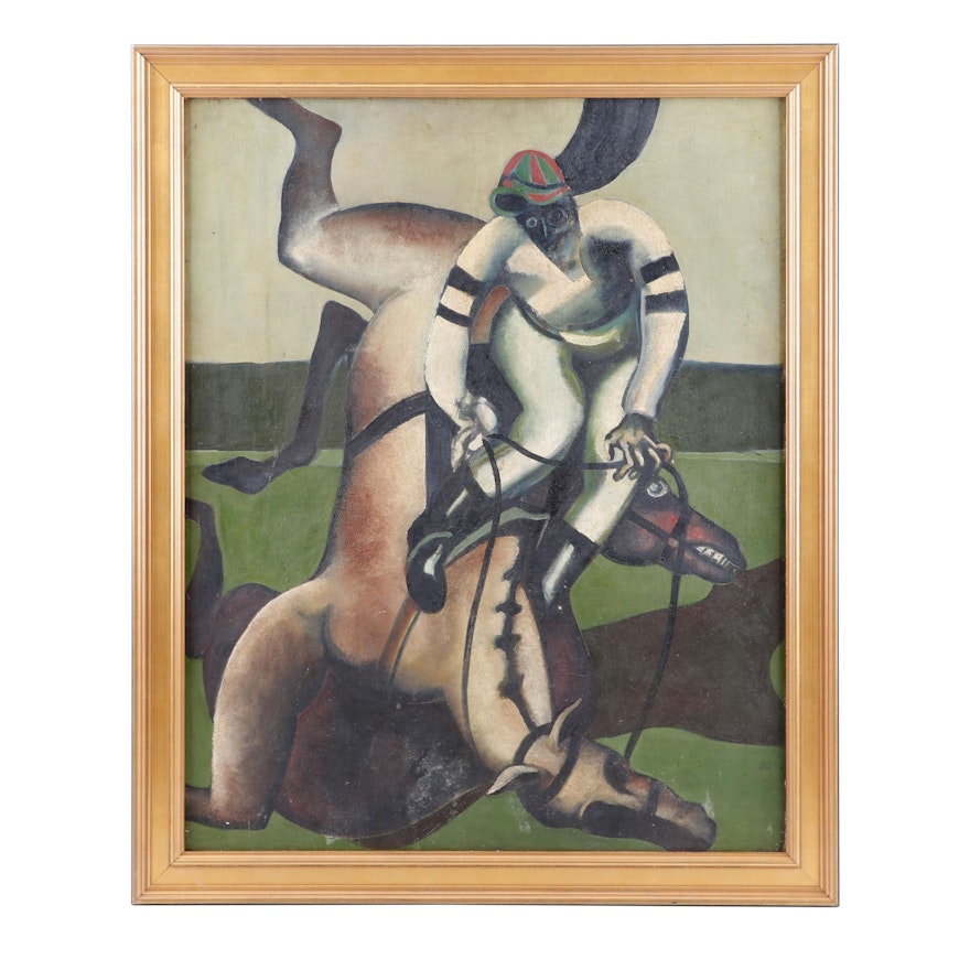 20th Century Abstract Oil Painting of a Horse and Jockey