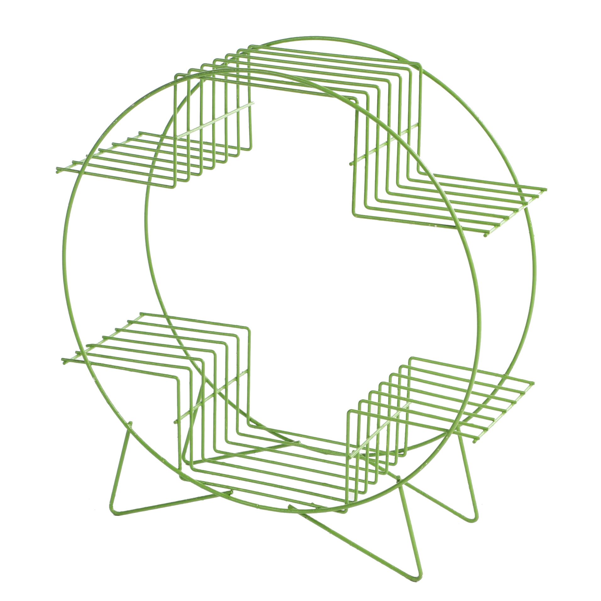 Mid-Century Wire Metal Round Plant Stand in Green