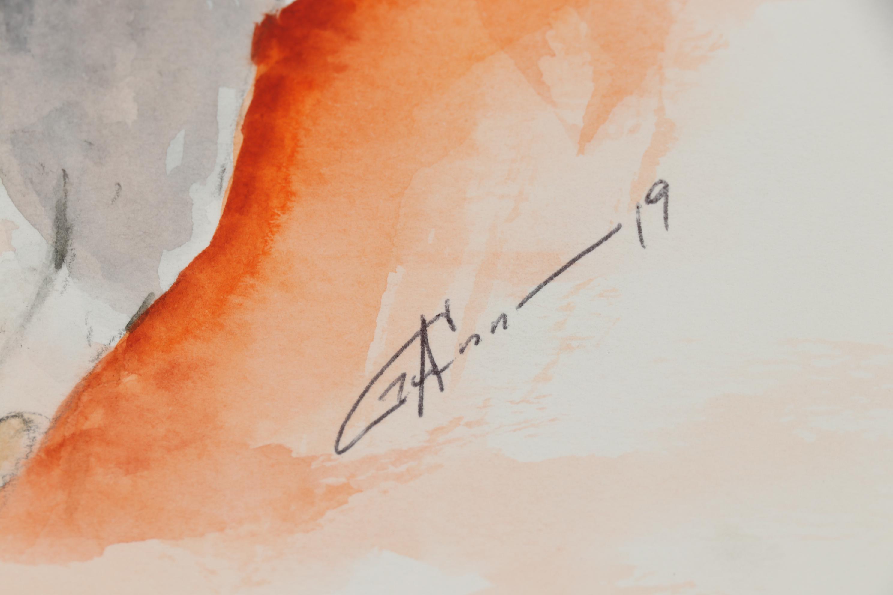 Alex Gunn Watercolor Painting of Relaxed Dog Portrait