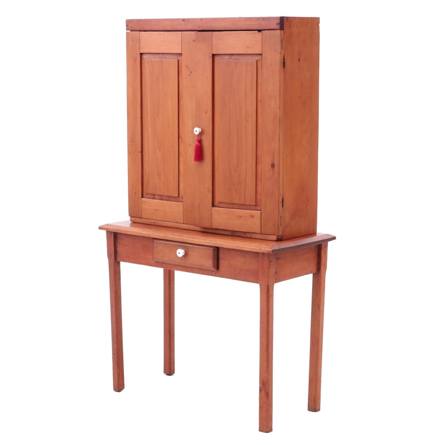 Poplar Dovetailed Cabinet on Table, Early 19th Century