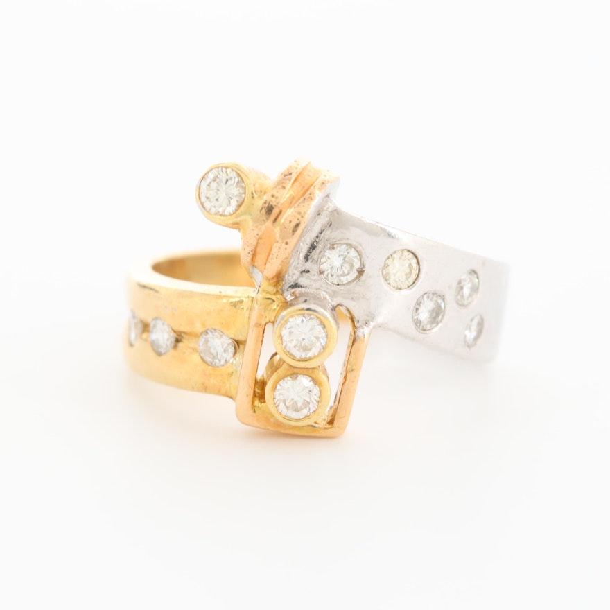 18K White and Yellow Gold Diamond Bypass Ring