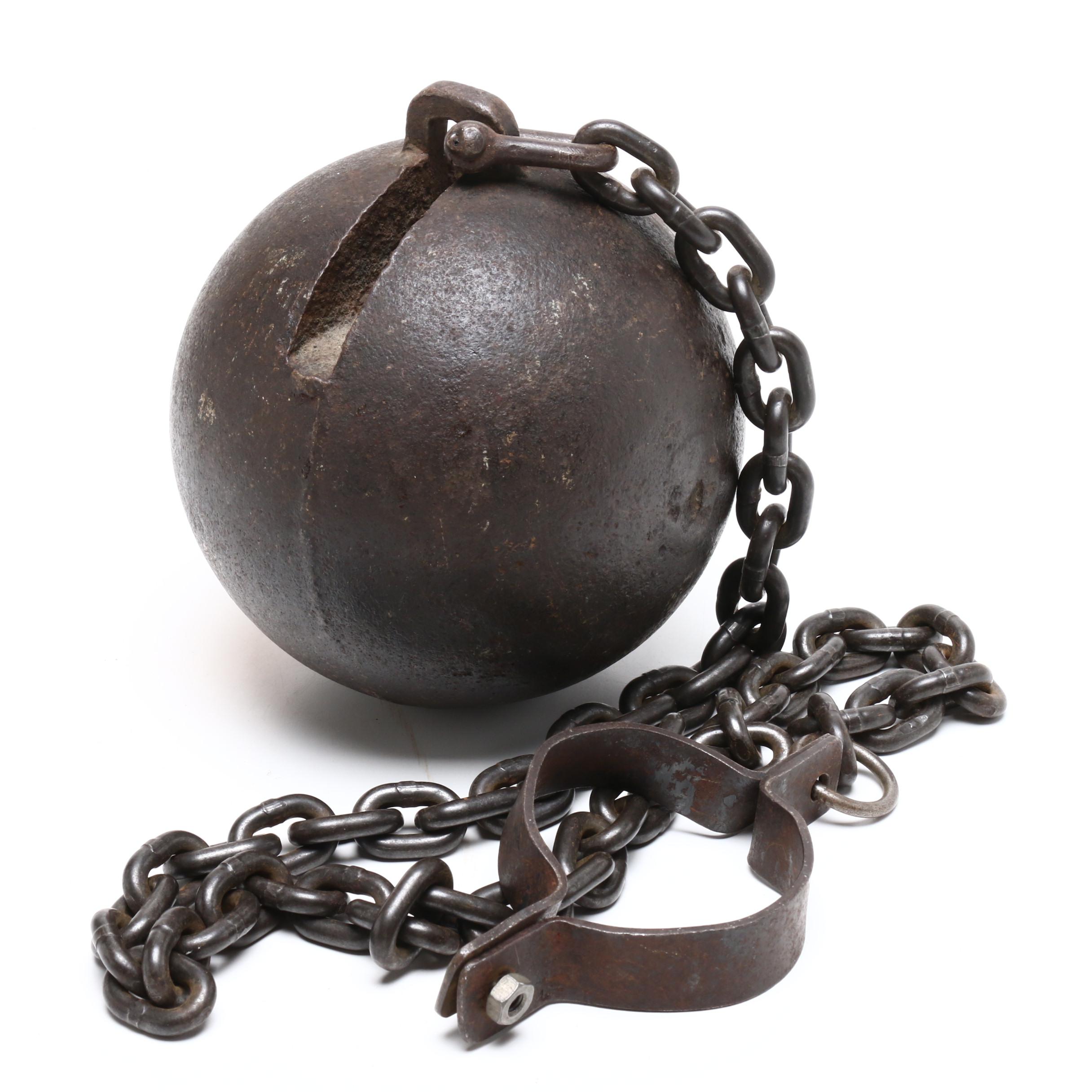 Medieval Style Iron Flail and "Ball and Chain" Restraint, Vintage