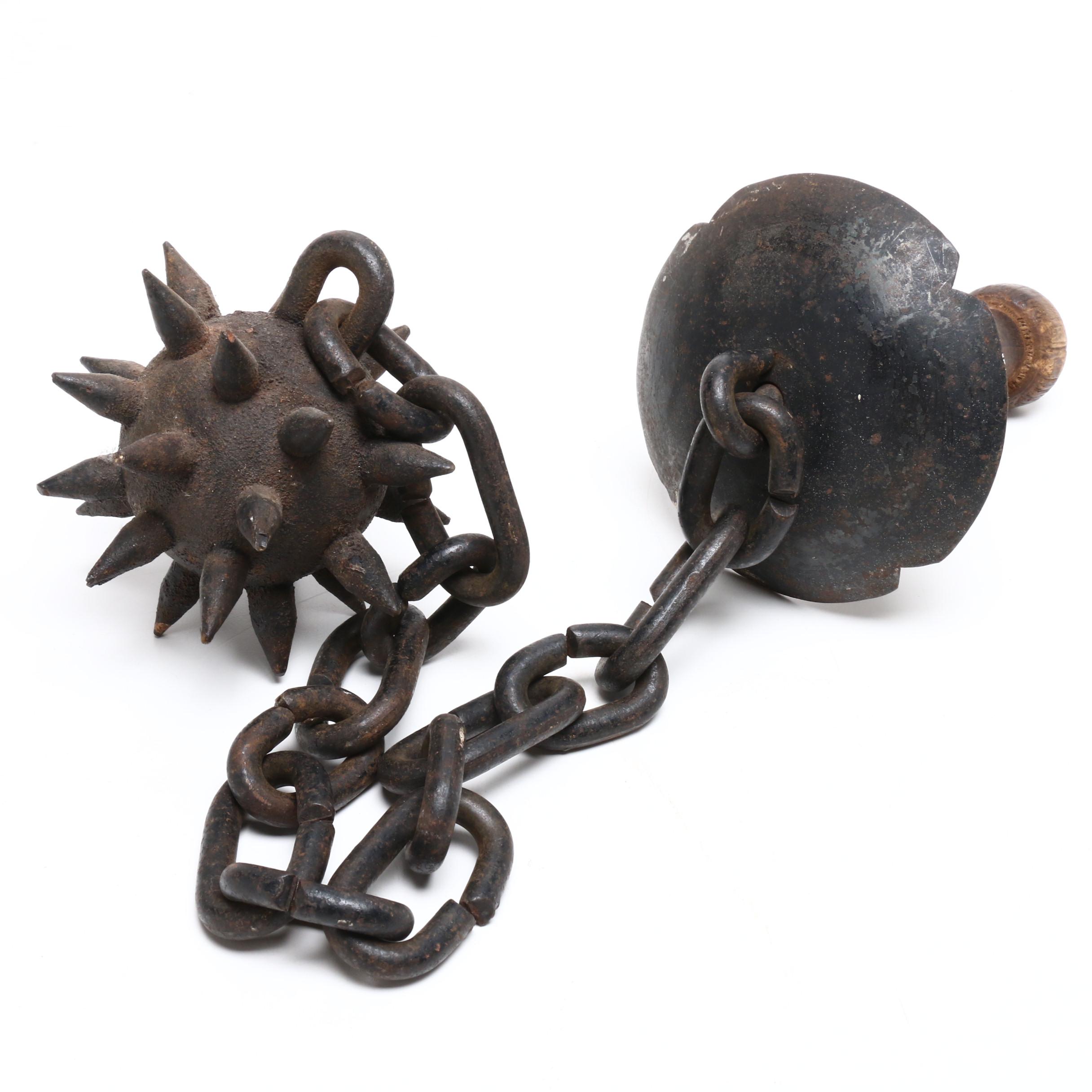 Medieval Style Iron Flail and "Ball and Chain" Restraint, Vintage