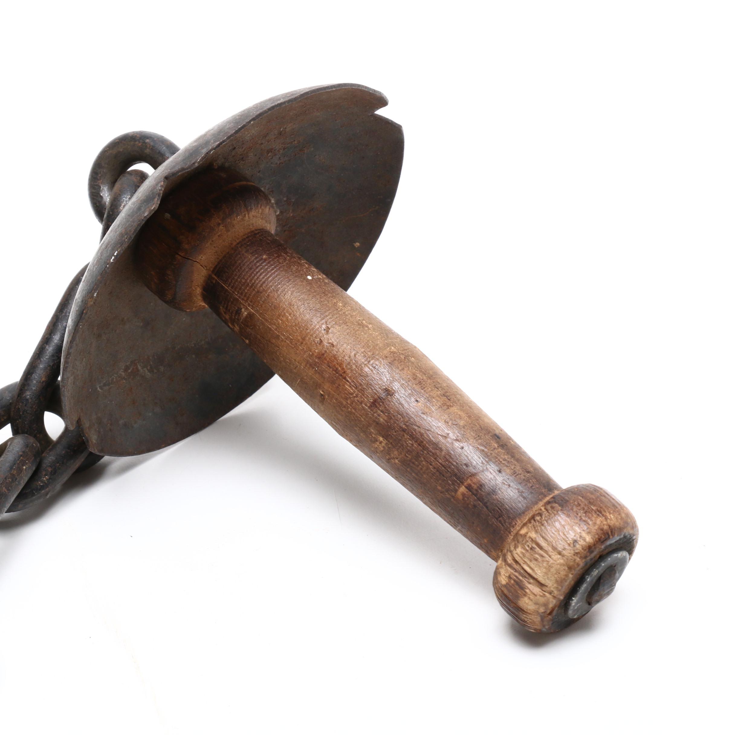 Medieval Style Iron Flail and "Ball and Chain" Restraint, Vintage