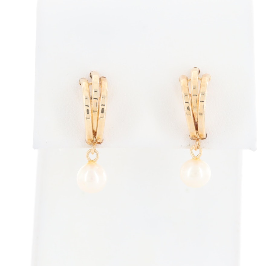 14K Yellow Gold Cultured Pearl J-Hoop Earrings