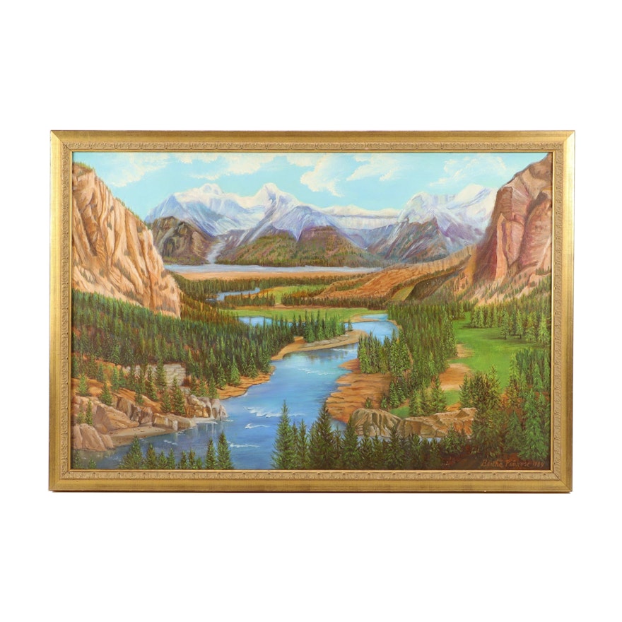 Bertha Penrose 1989 Oil Painting "The Bow Valley"