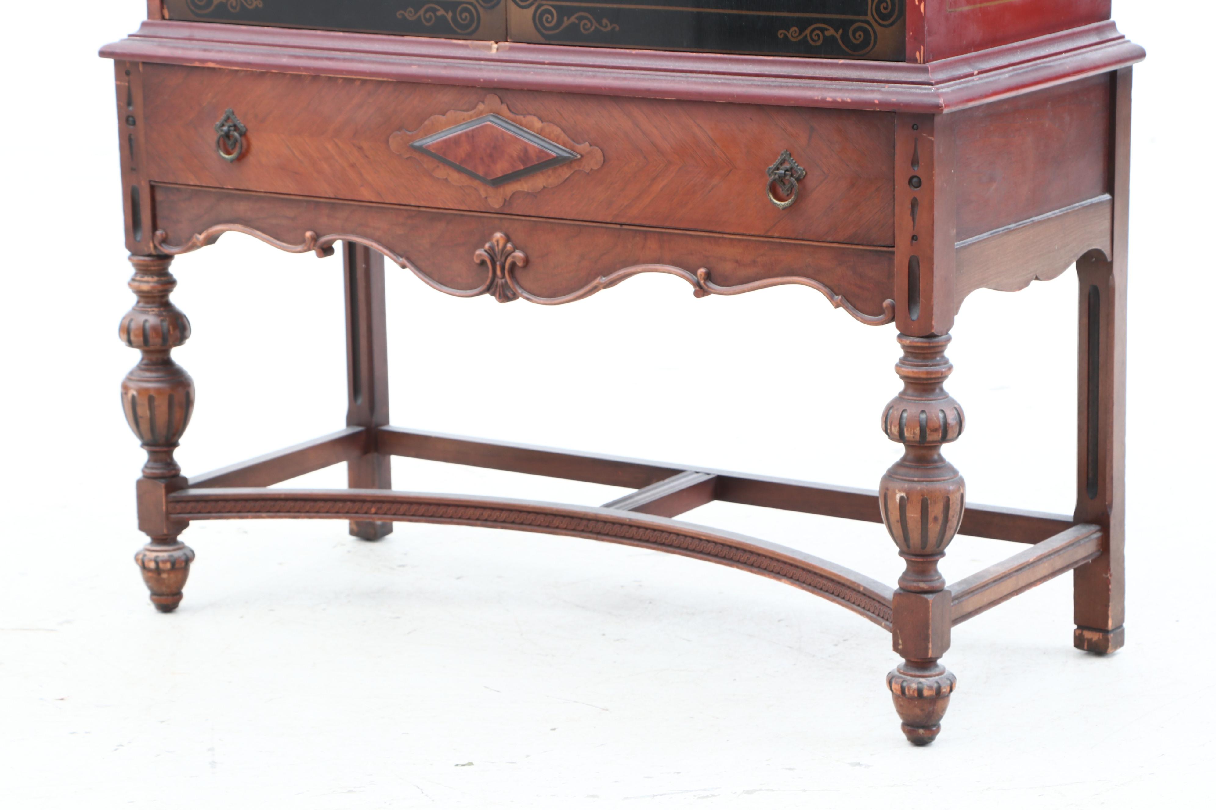 Jacobean Style Chinoiserie Lacquered Cabinet, Circa 1920