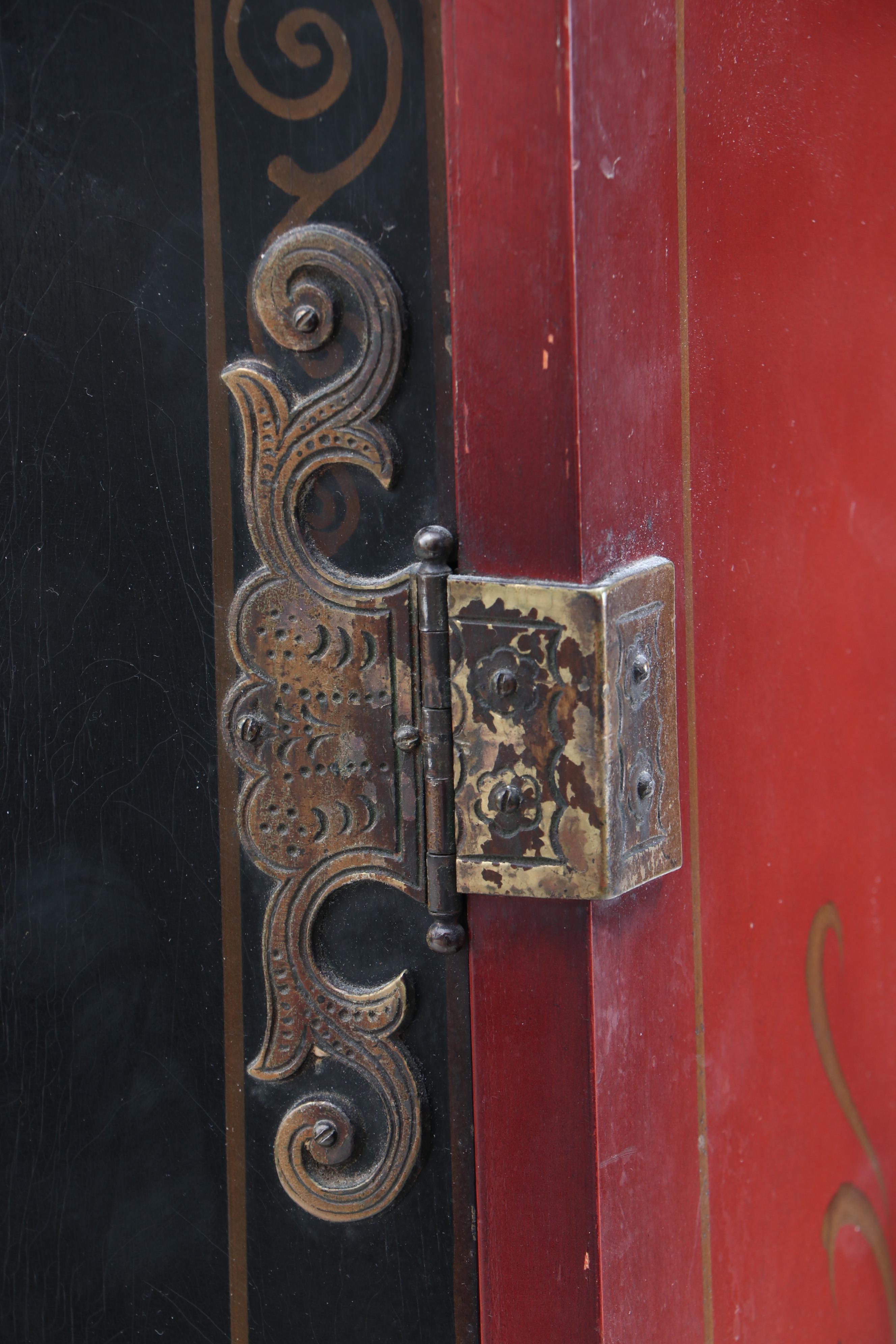 Jacobean Style Chinoiserie Lacquered Cabinet, Circa 1920