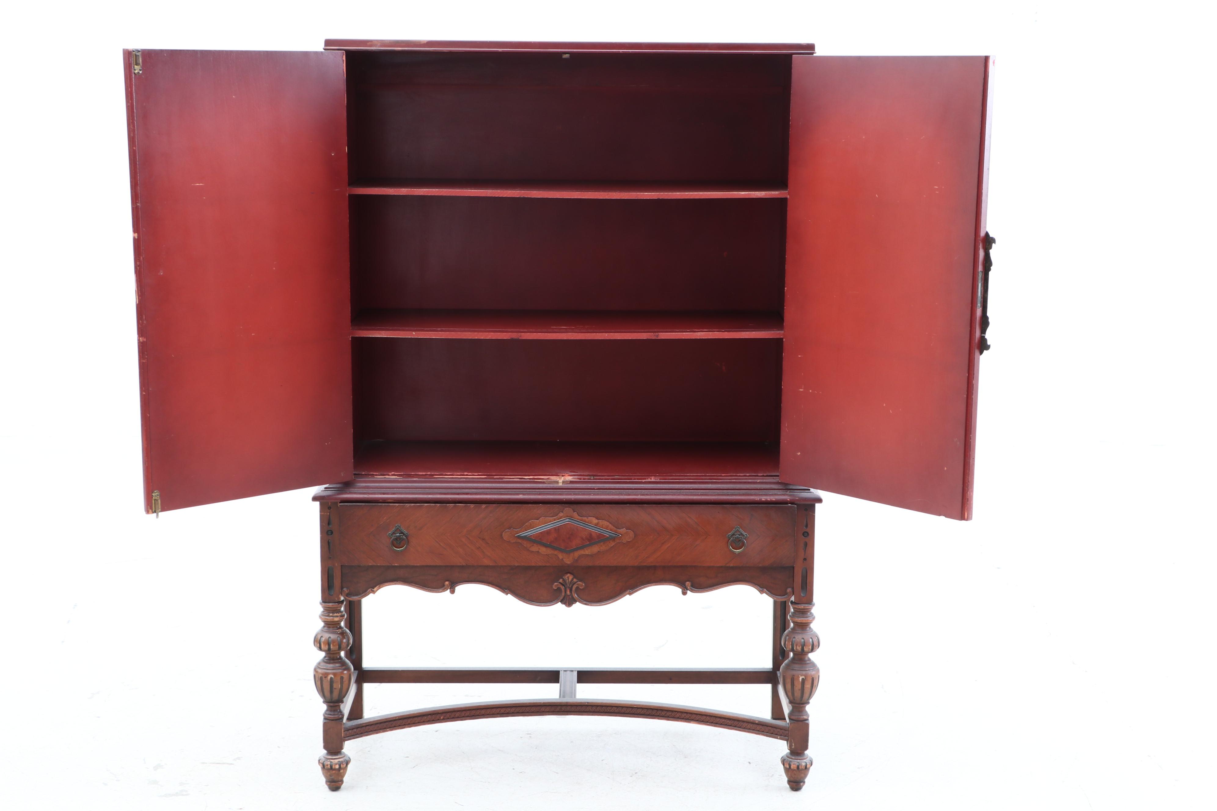 Jacobean Style Chinoiserie Lacquered Cabinet, Circa 1920