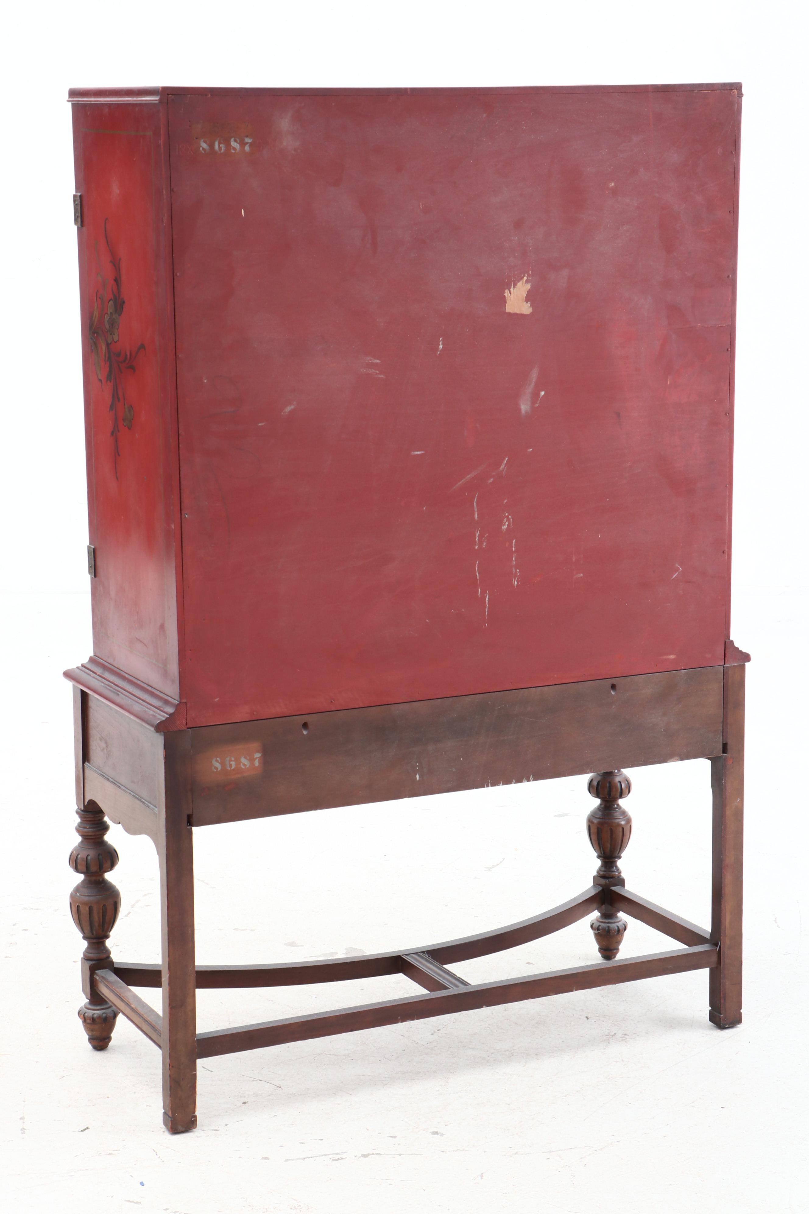 Jacobean Style Chinoiserie Lacquered Cabinet, Circa 1920