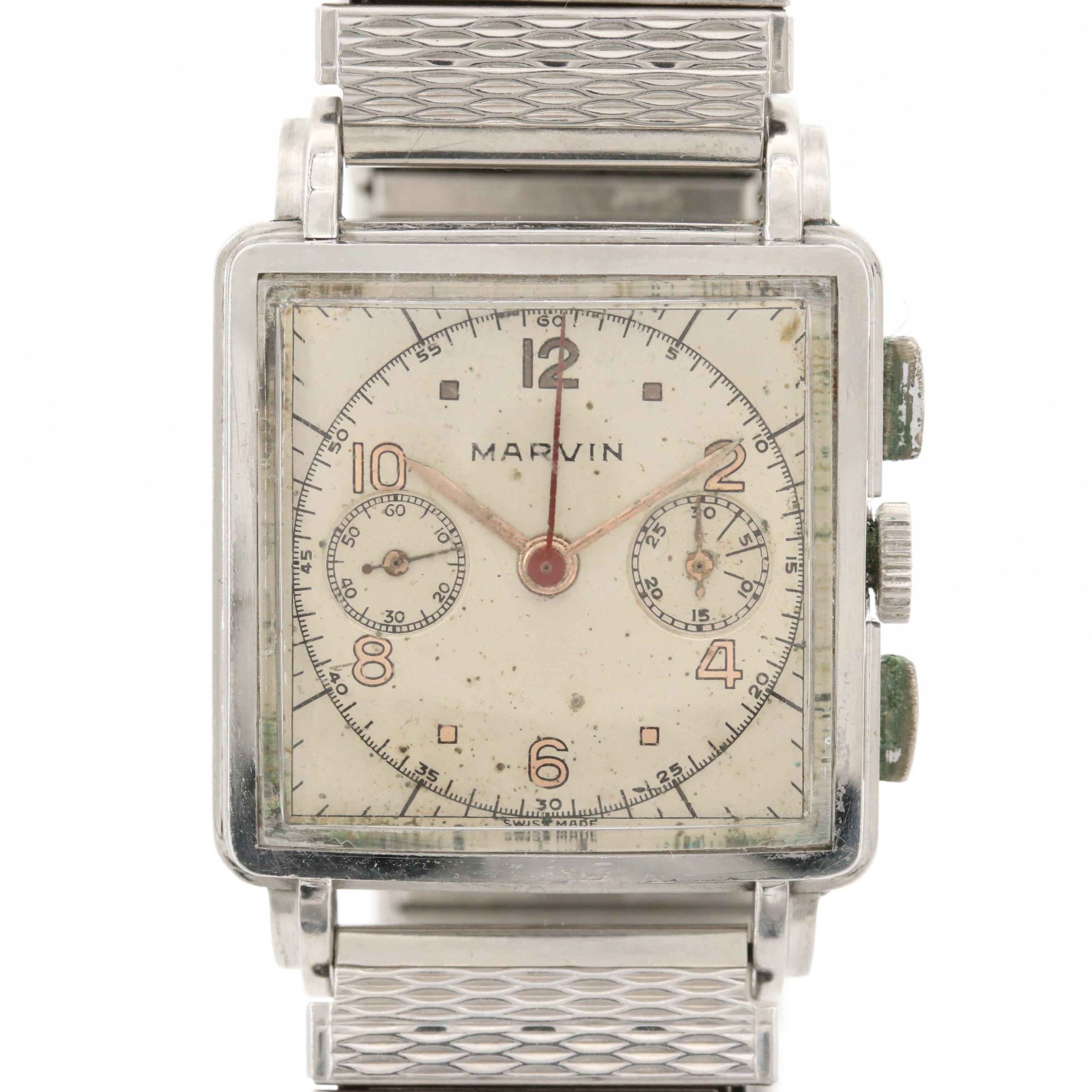 Vintage Marvin Stainless Steel Chronograph Watch
