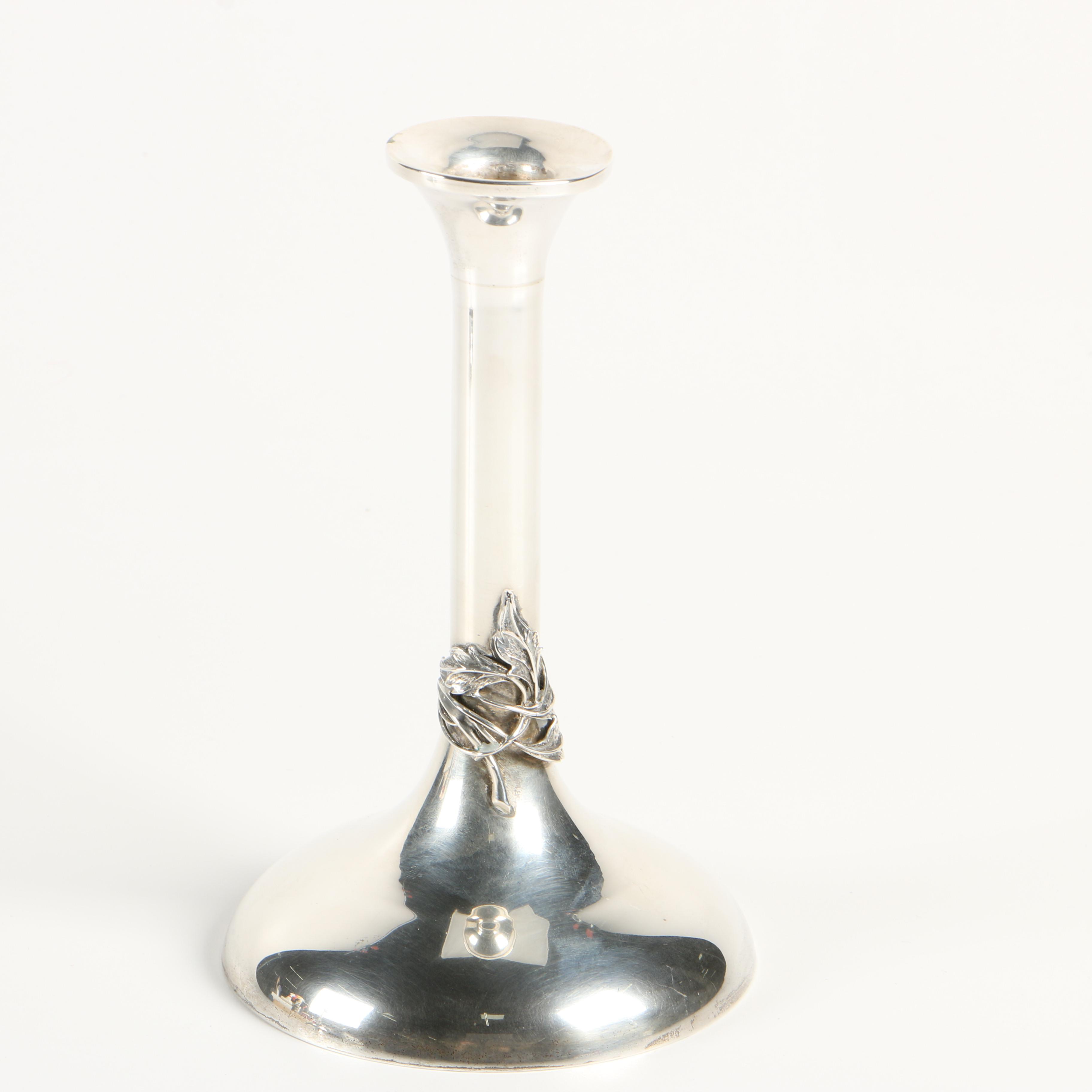 Pair of Süren of Istanbul 900 Silver Candlesticks with Foliate Motif
