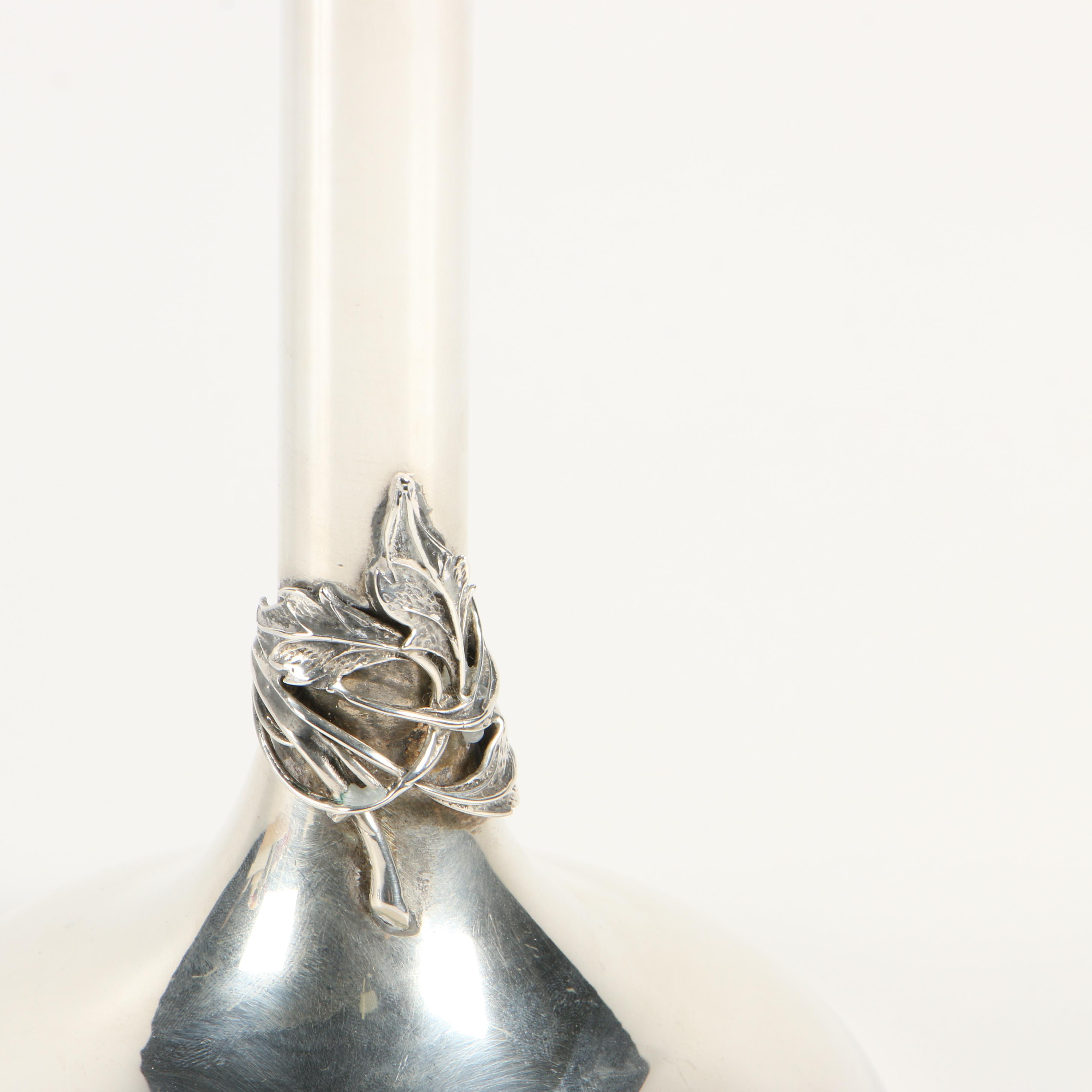 Pair of Süren of Istanbul 900 Silver Candlesticks with Foliate Motif