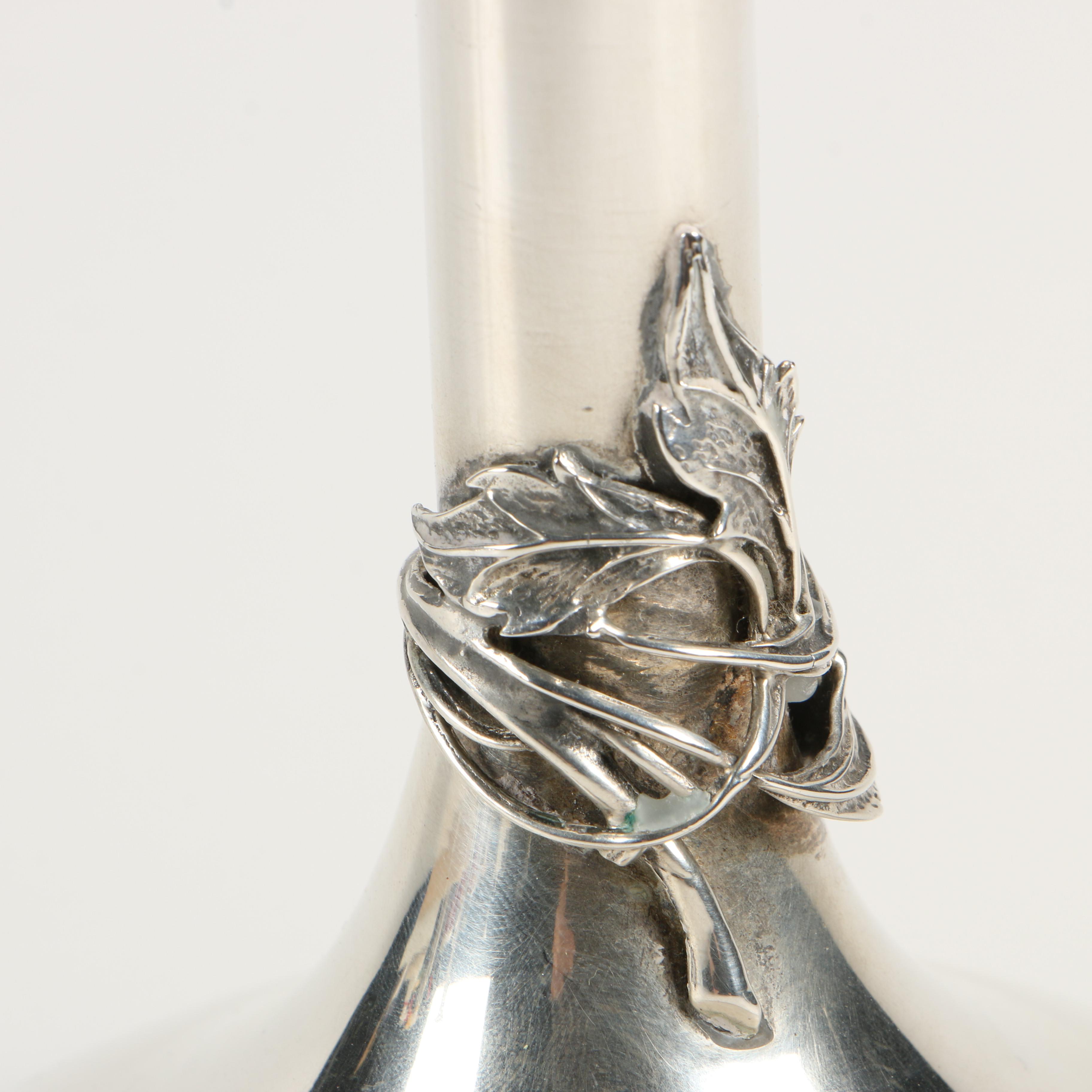 Pair of Süren of Istanbul 900 Silver Candlesticks with Foliate Motif