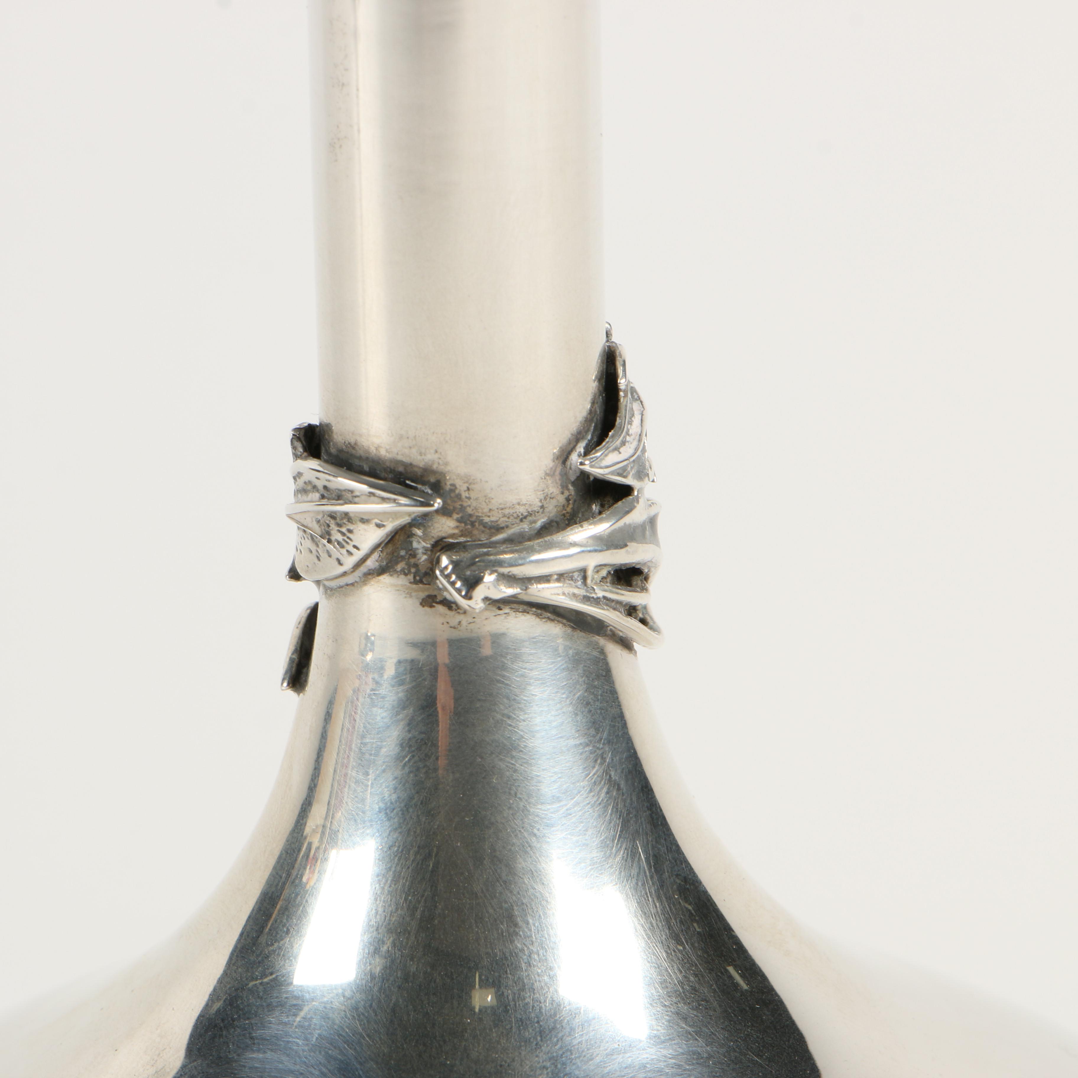 Pair of Süren of Istanbul 900 Silver Candlesticks with Foliate Motif