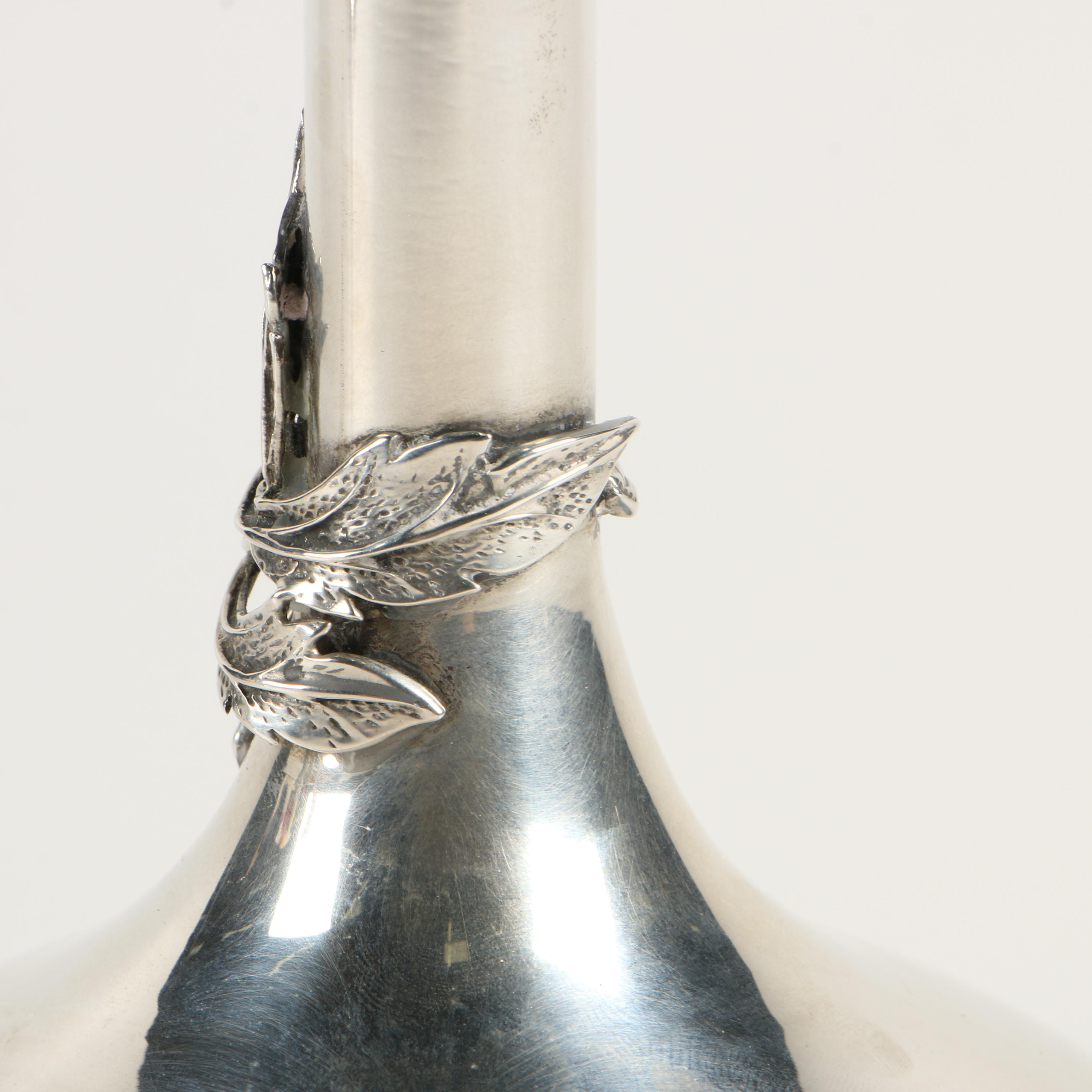 Pair of Süren of Istanbul 900 Silver Candlesticks with Foliate Motif