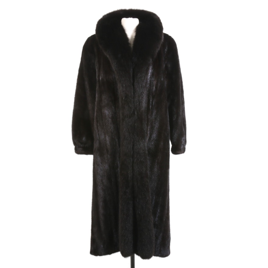 Dark Mahogany Mink Fur Coat with Fox Fur Tuxedo Collar from Chicago Fur Mart