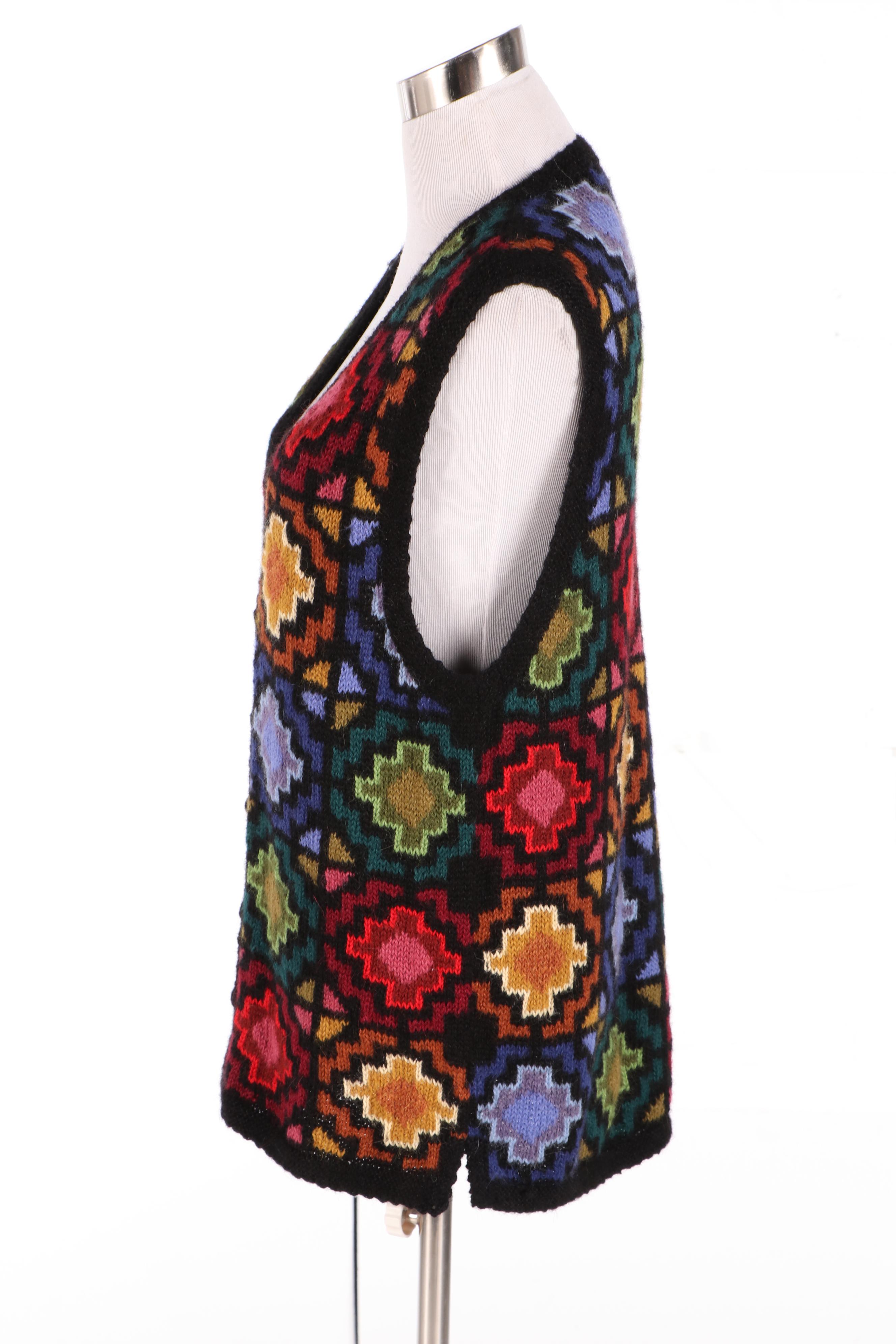 La Vicuñita Factory Baby Alpaca Multicolor Knit Sweater Vest, Made in Peru