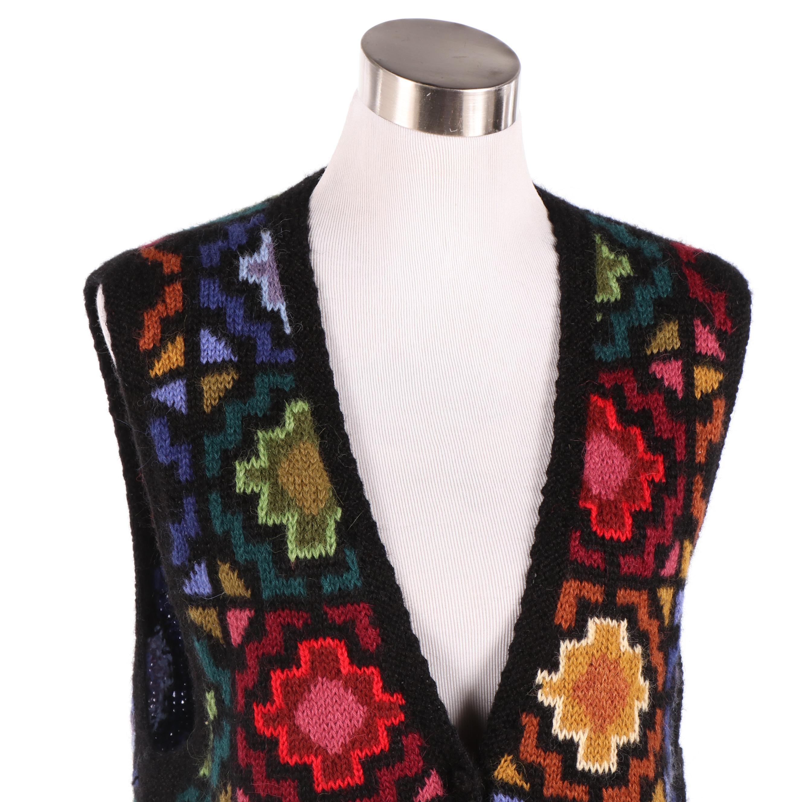 La Vicuñita Factory Baby Alpaca Multicolor Knit Sweater Vest, Made in Peru