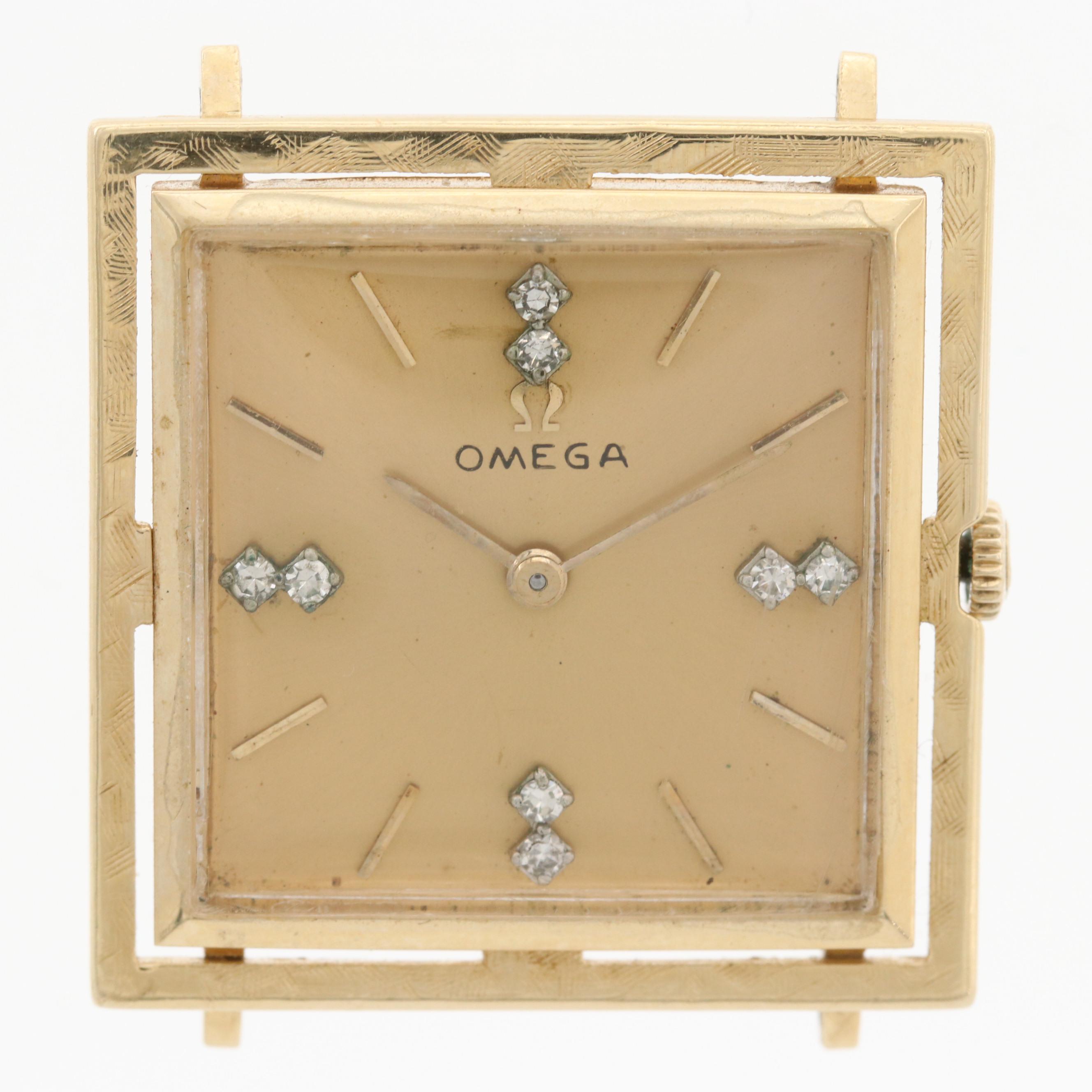 Omega 14K Gold and Diamond Stem Wind Watch