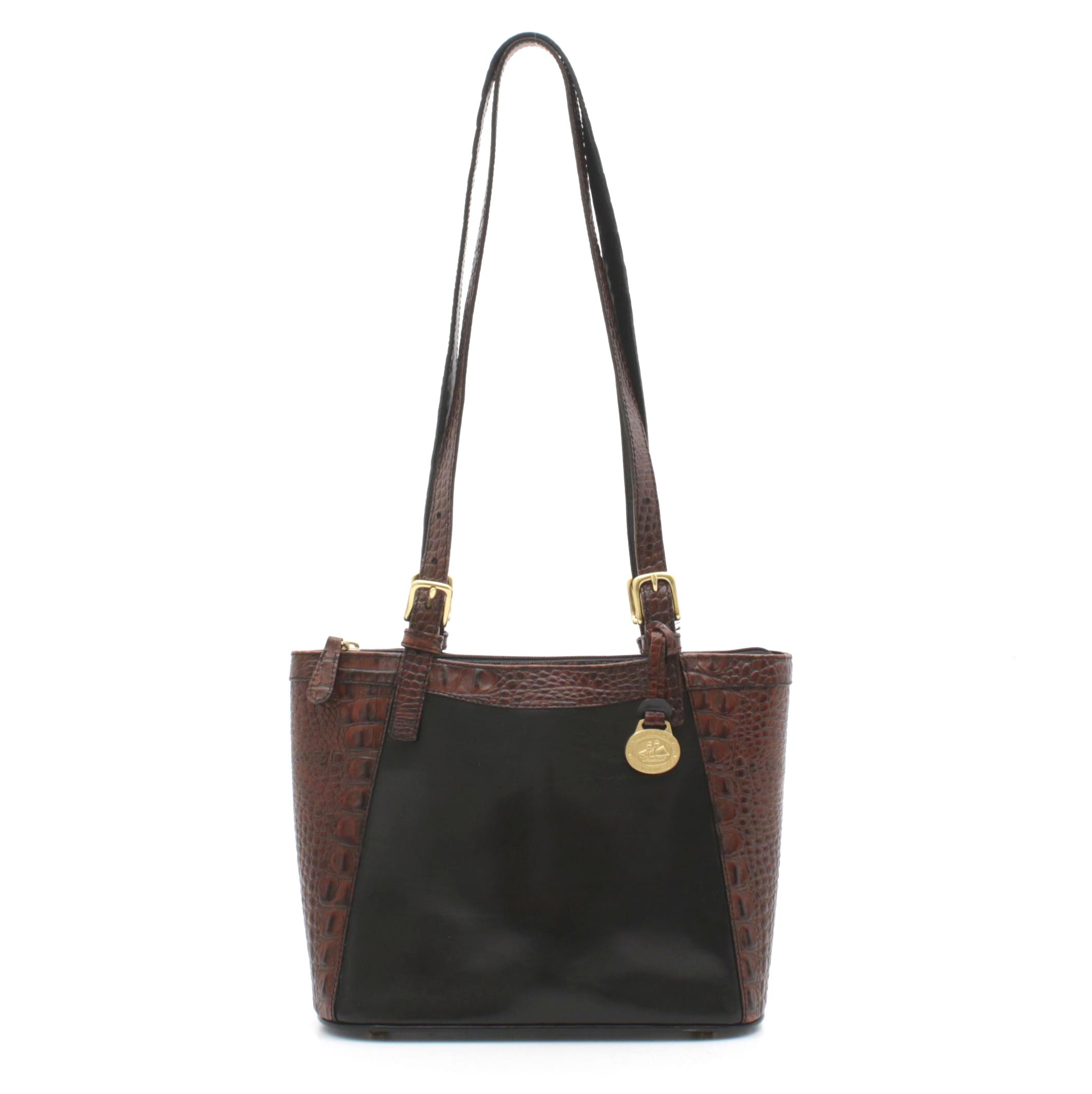 Brahmin Crocodile Embossed and Black Leather Shoulder Bag