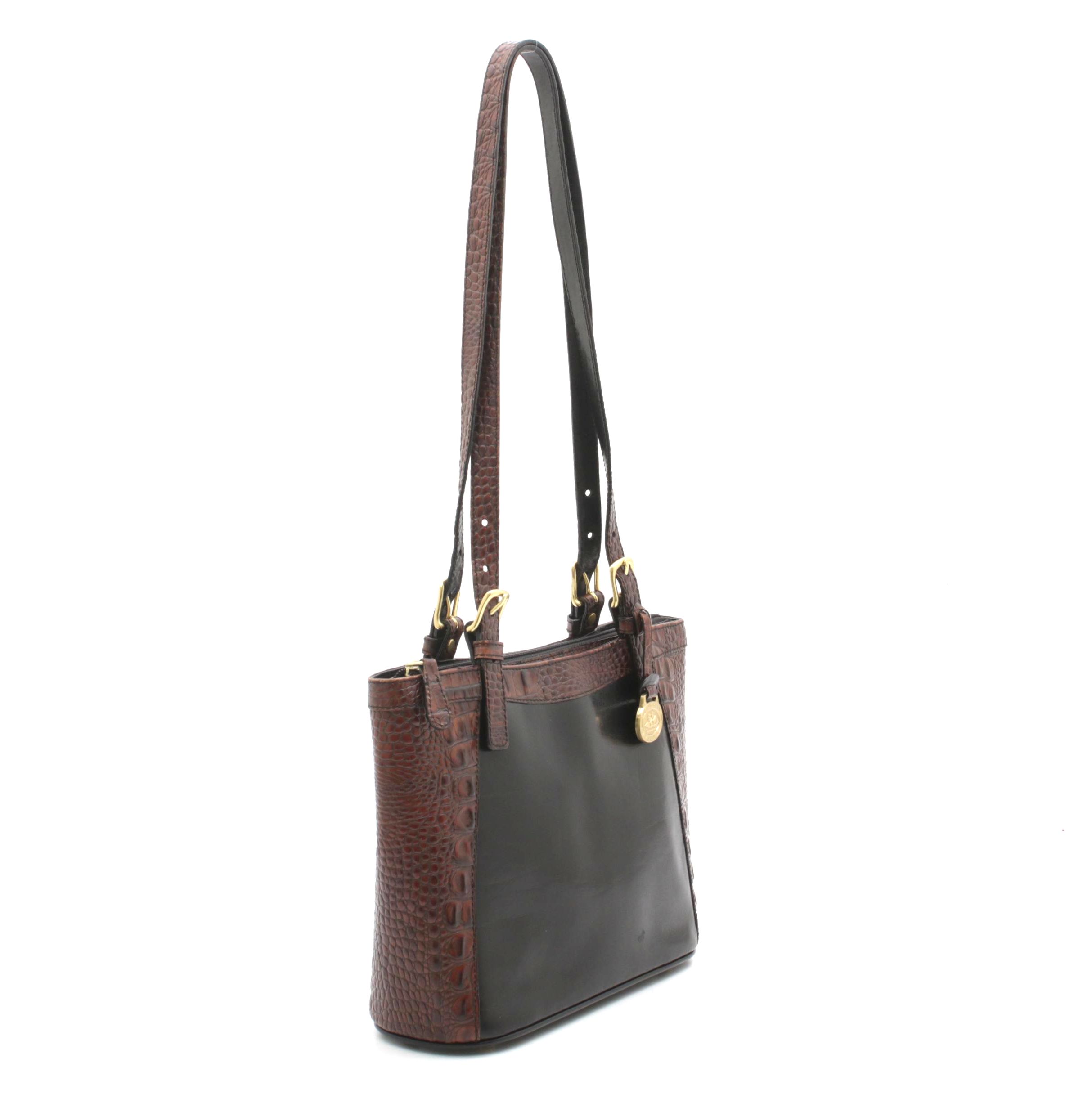 Brahmin Crocodile Embossed and Black Leather Shoulder Bag