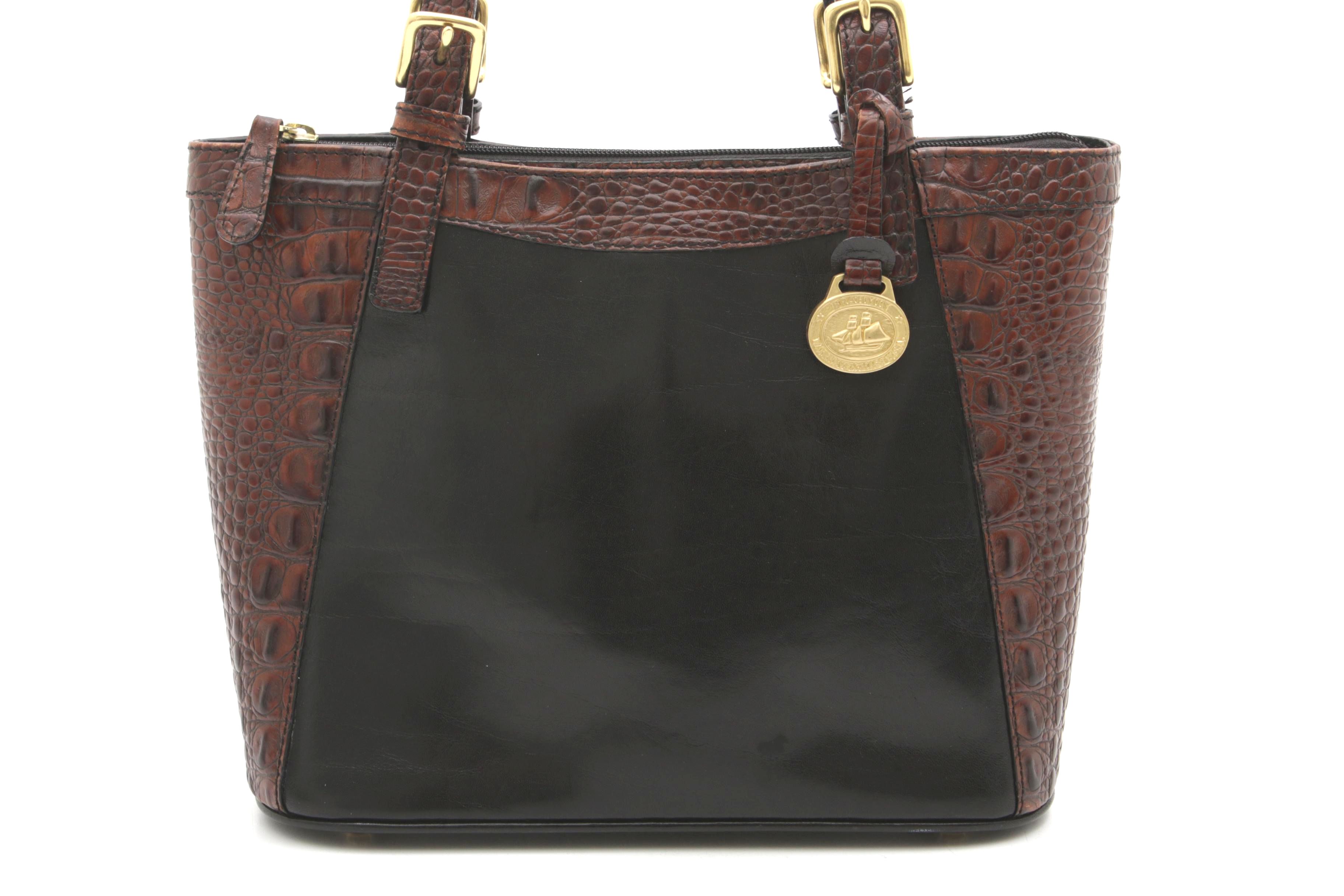 Brahmin Crocodile Embossed and Black Leather Shoulder Bag