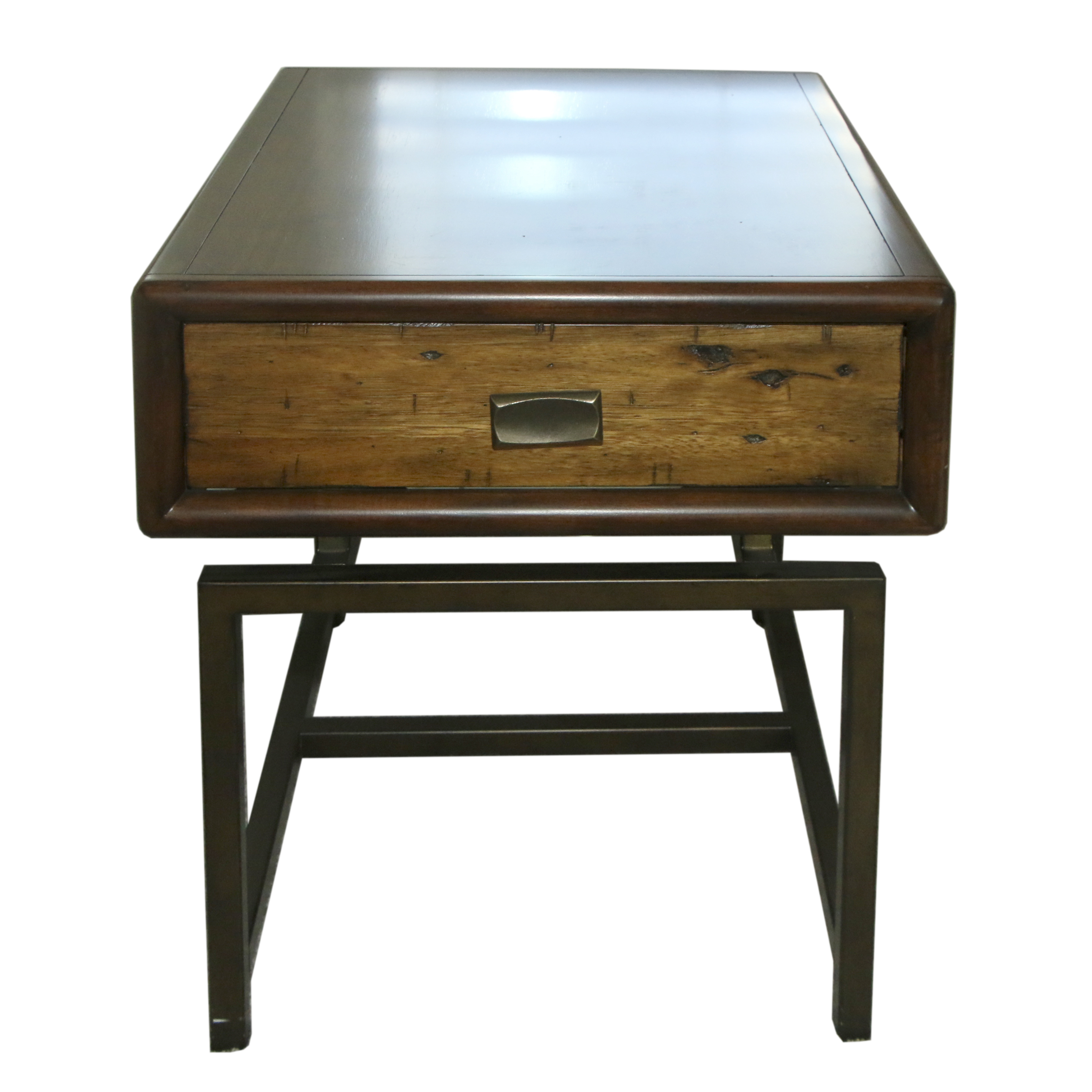 Contemporary Metal and Wood One-Drawer Side Table