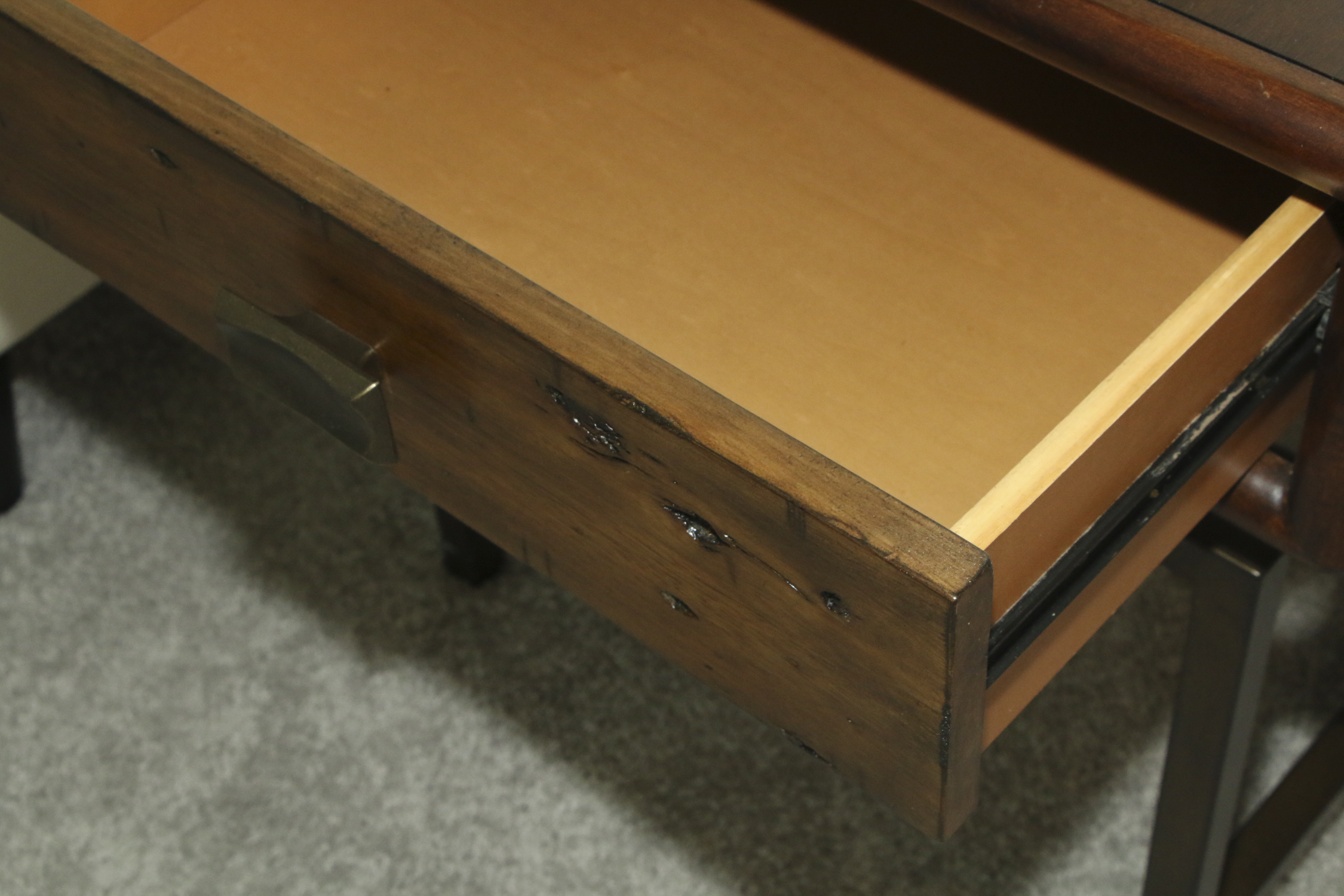 Contemporary Metal and Wood One-Drawer Side Table