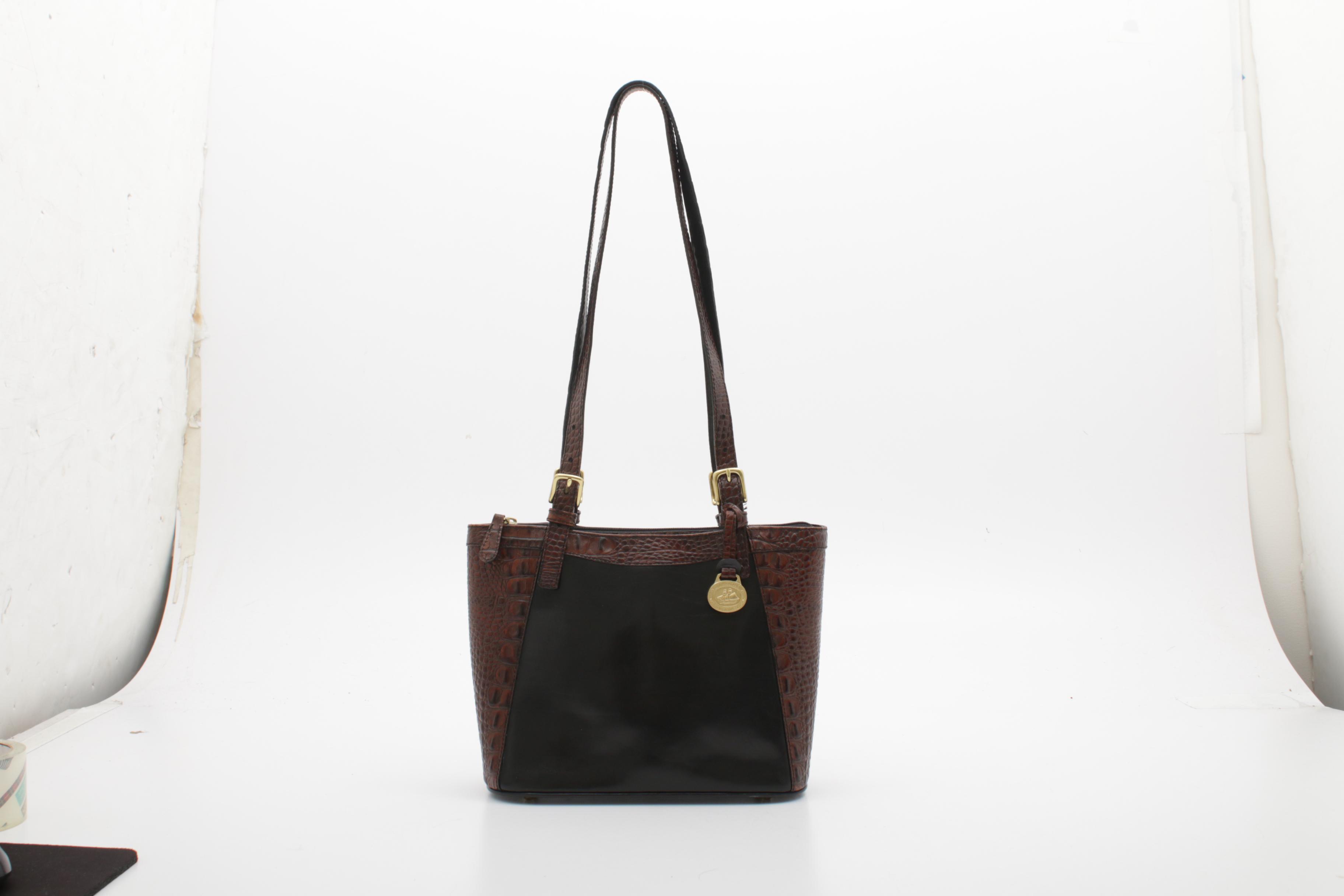 Brahmin Crocodile Embossed and Black Leather Shoulder Bag