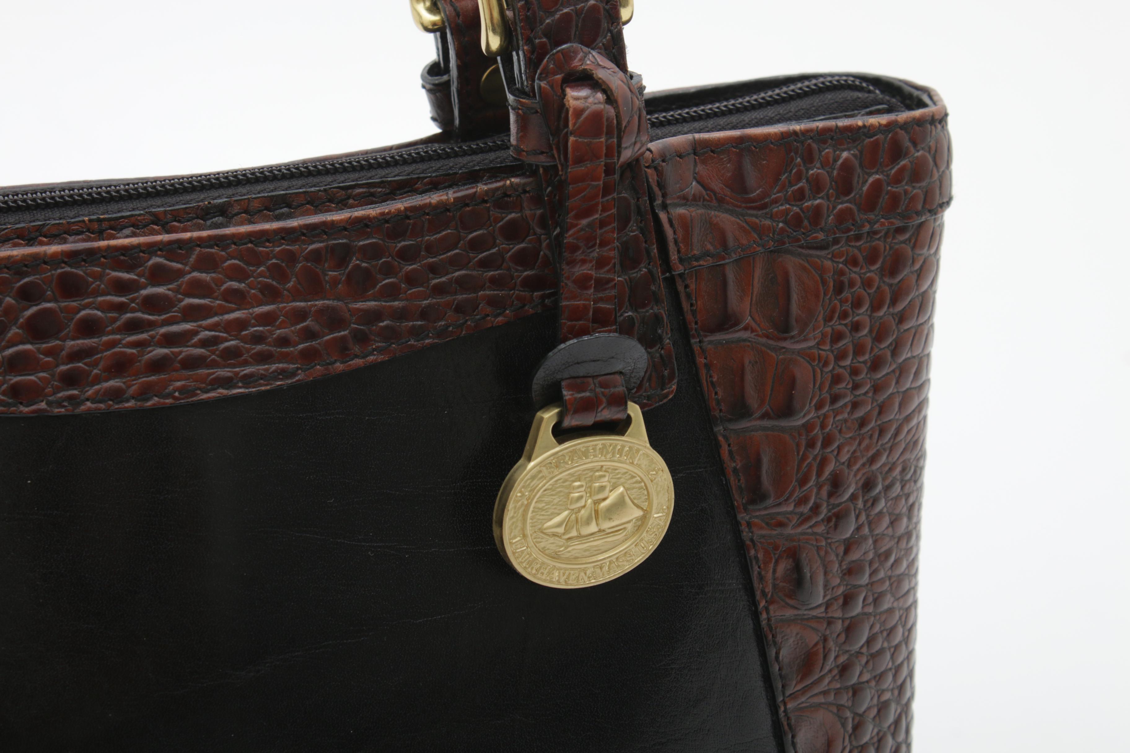 Brahmin Crocodile Embossed and Black Leather Shoulder Bag