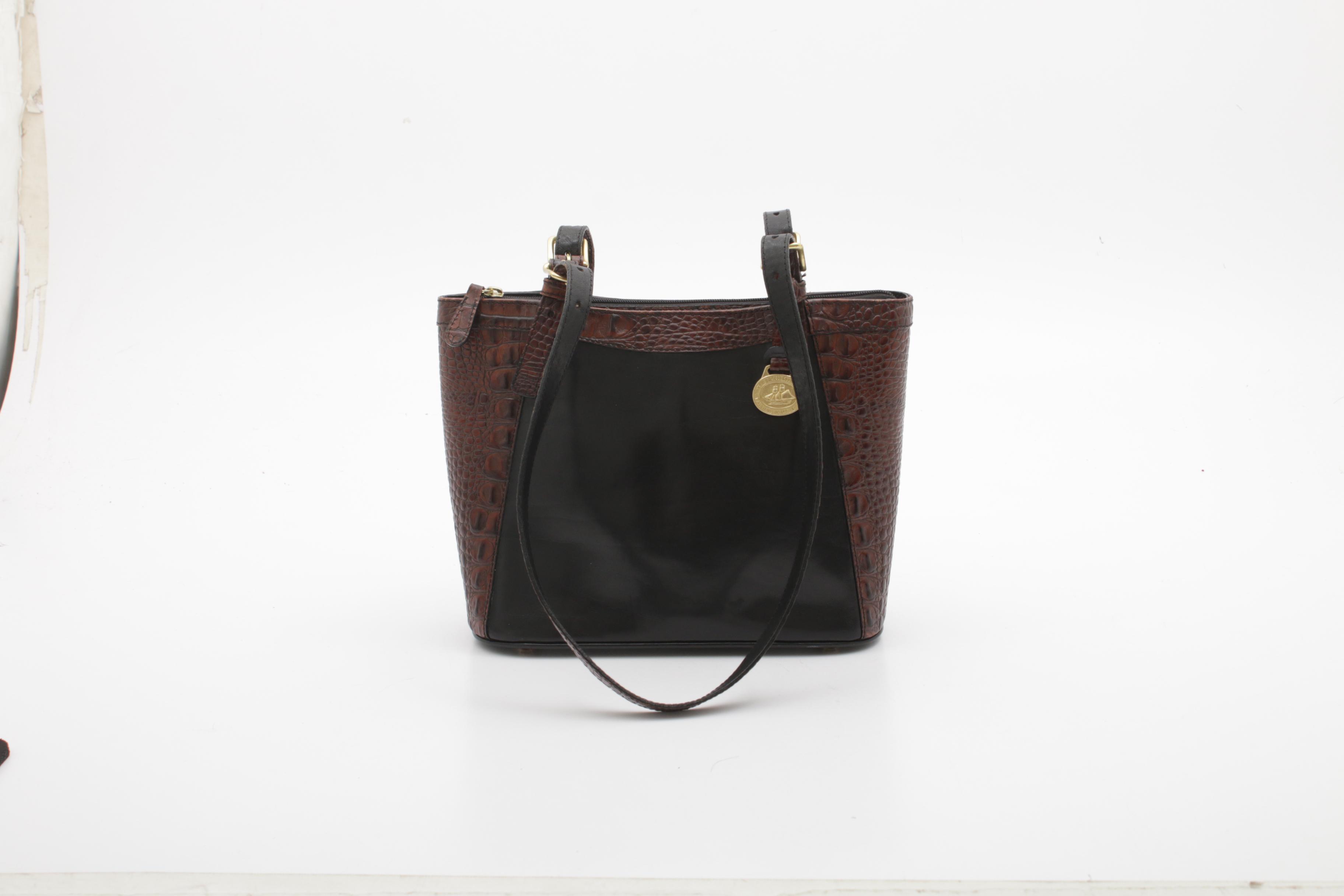 Brahmin Crocodile Embossed and Black Leather Shoulder Bag