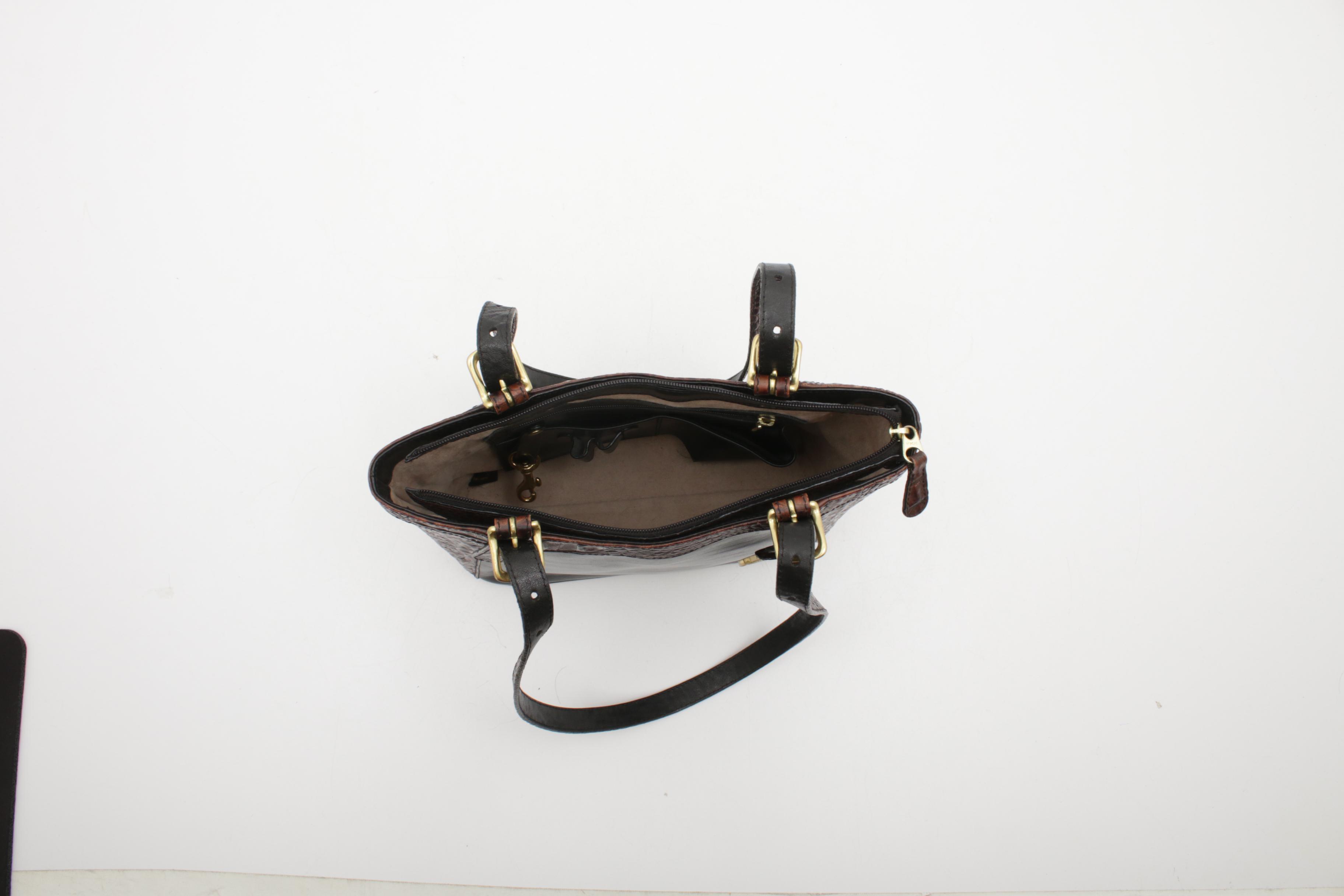 Brahmin Crocodile Embossed and Black Leather Shoulder Bag