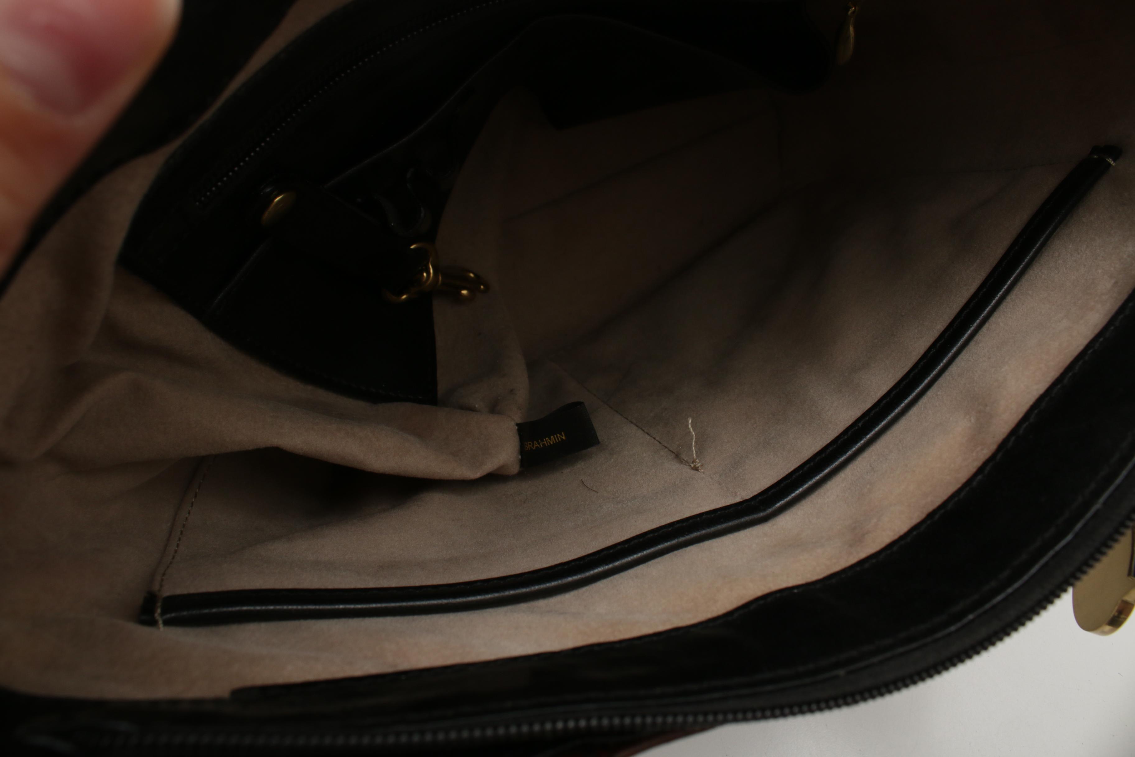 Brahmin Crocodile Embossed and Black Leather Shoulder Bag