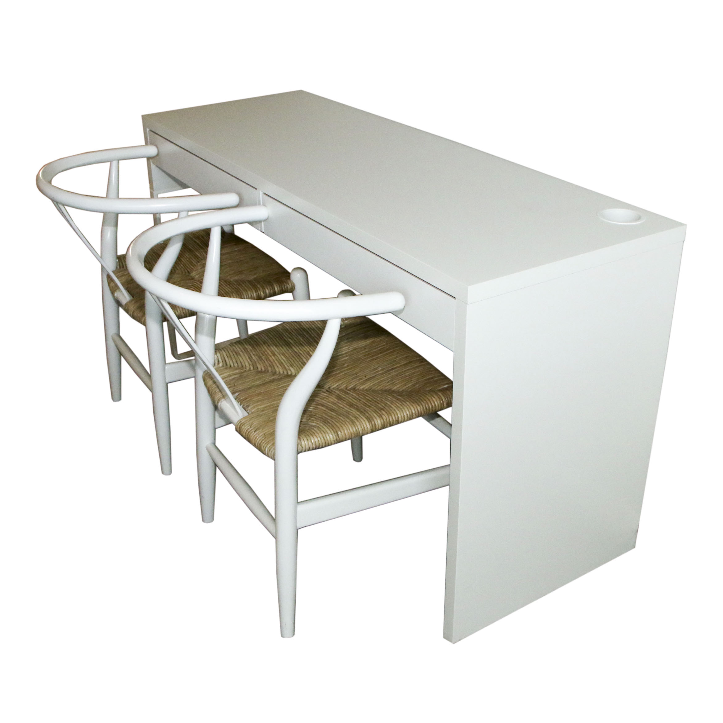 Pair of Contemporary Modernist Style "Wishbone" Chairs Plus Writing Table