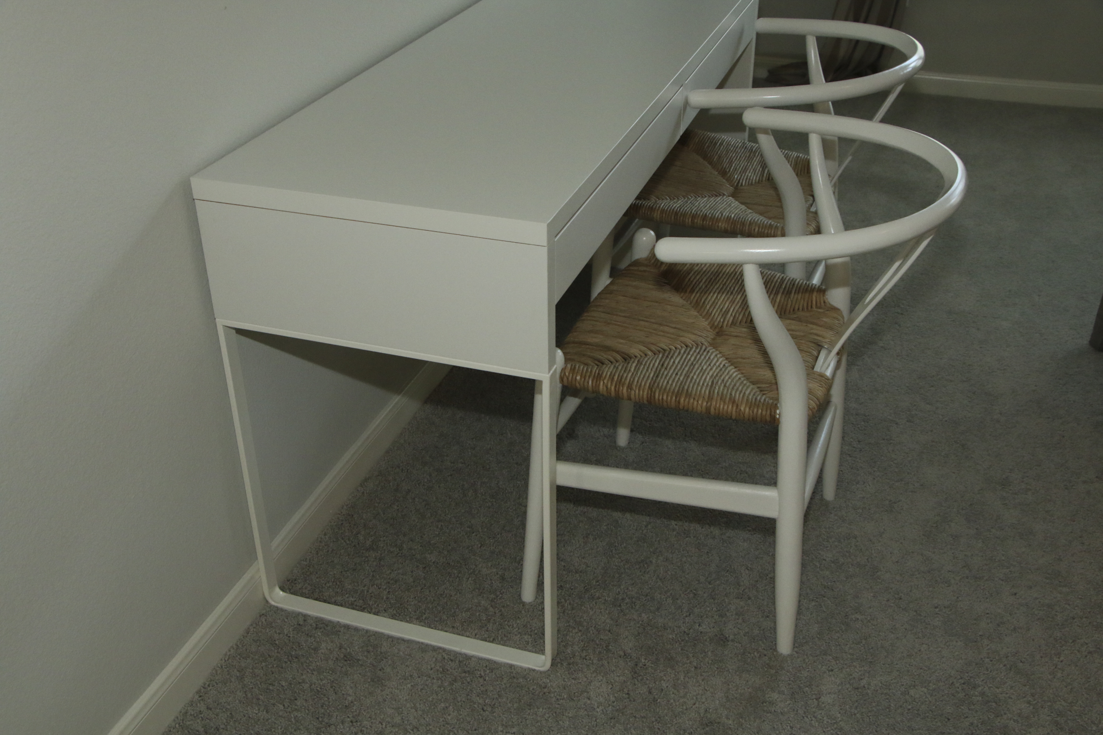 Pair of Contemporary Modernist Style "Wishbone" Chairs Plus Writing Table