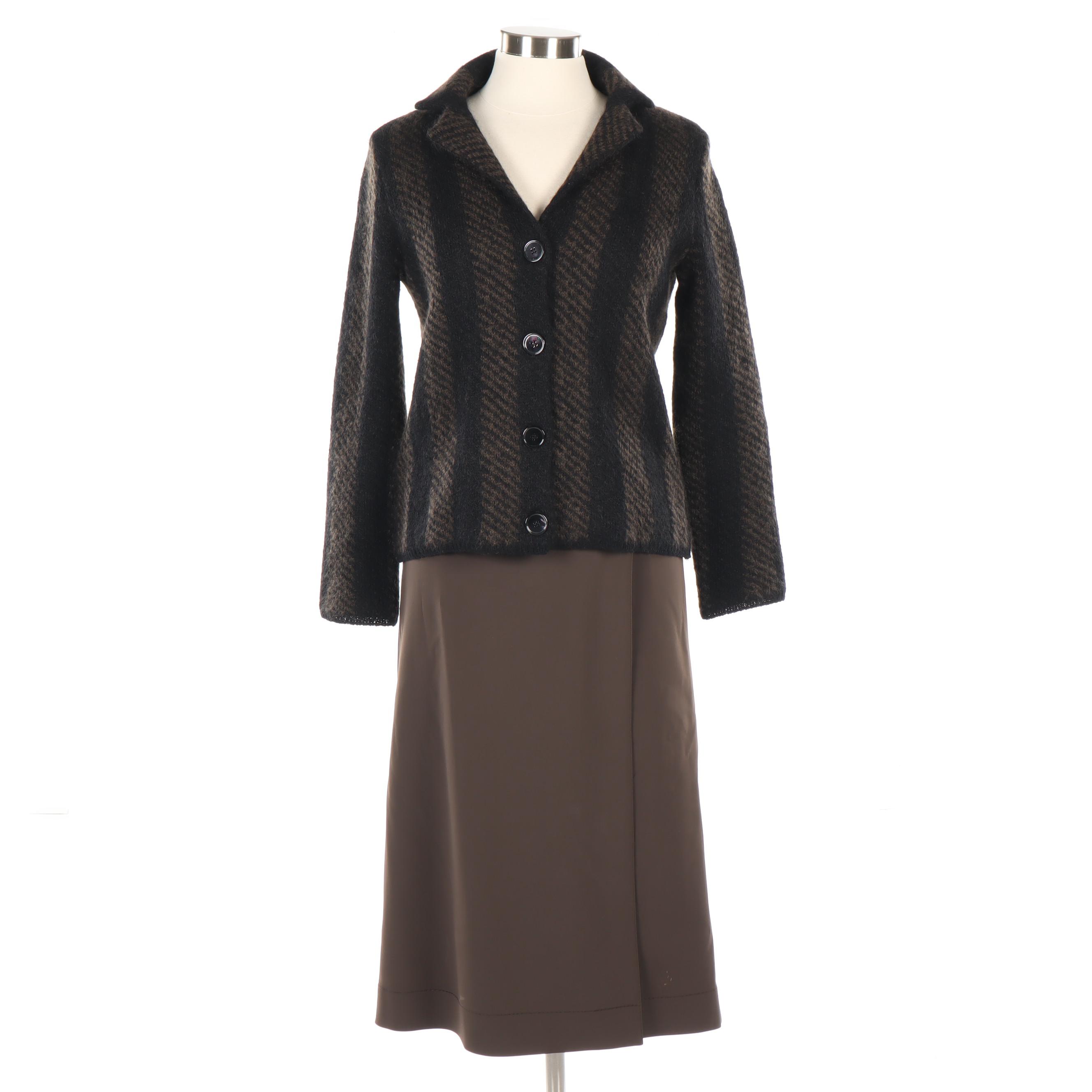 Prada Mohair and Wool Knit Jacket with Brown Skirt