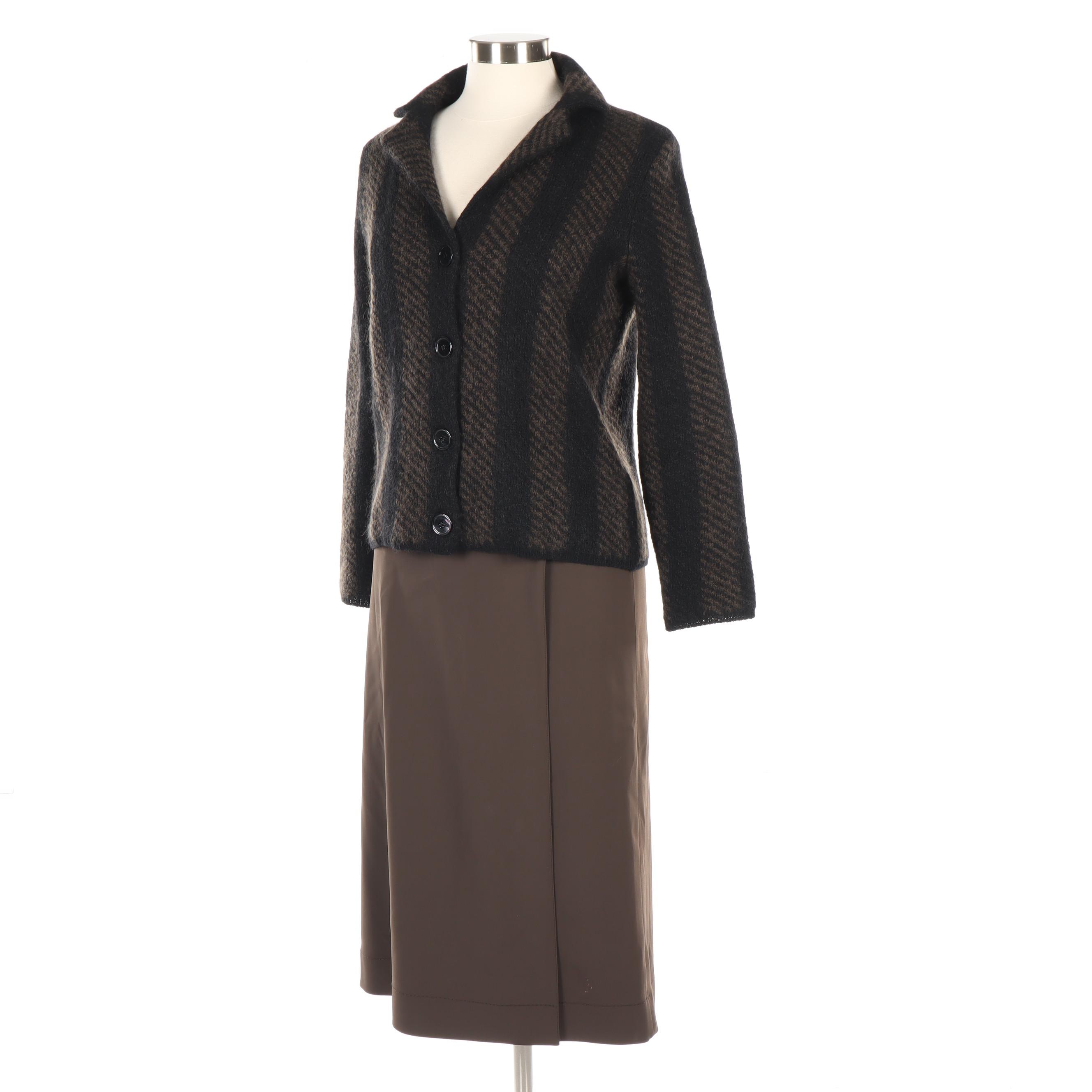 Prada Mohair and Wool Knit Jacket with Brown Skirt