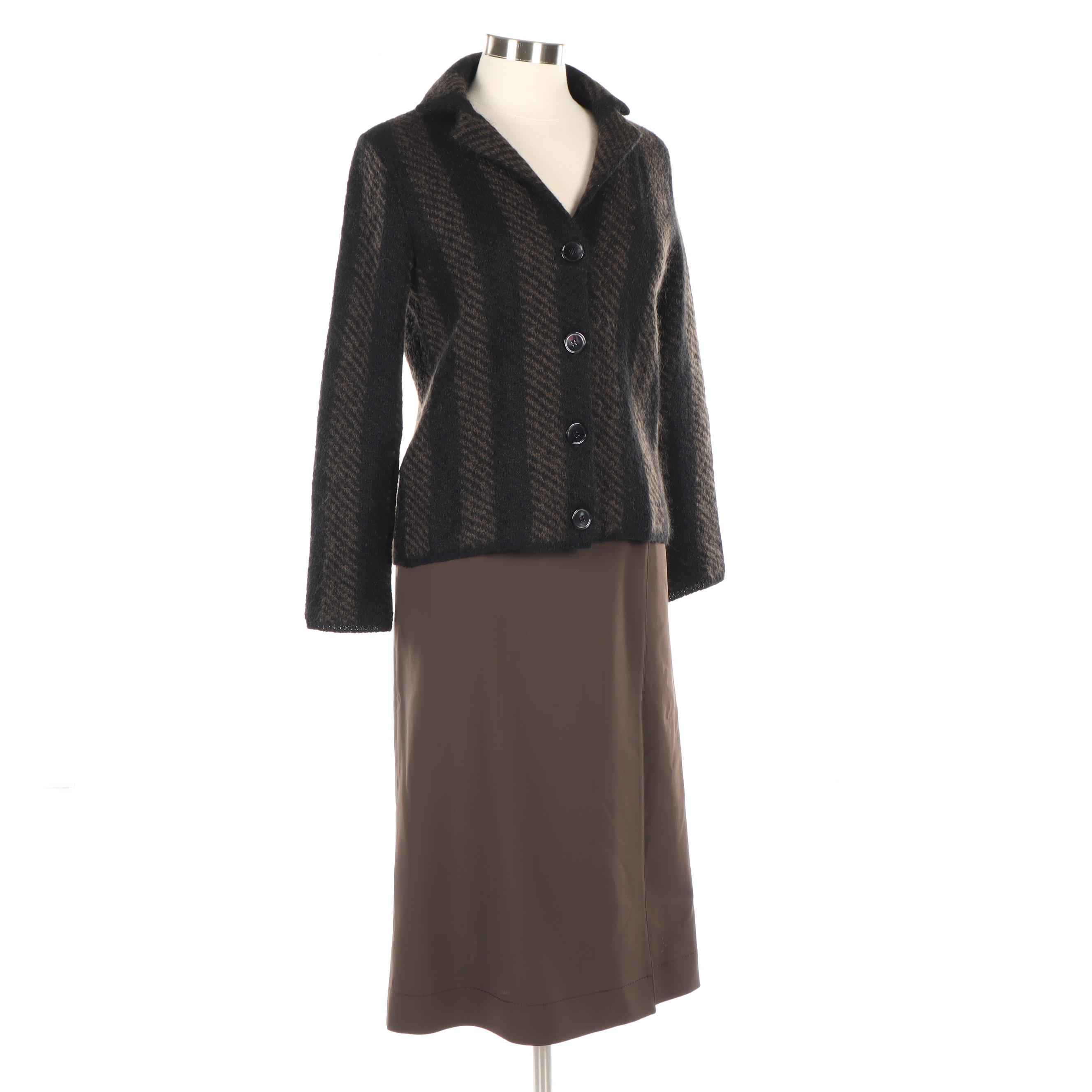 Prada Mohair and Wool Knit Jacket with Brown Skirt
