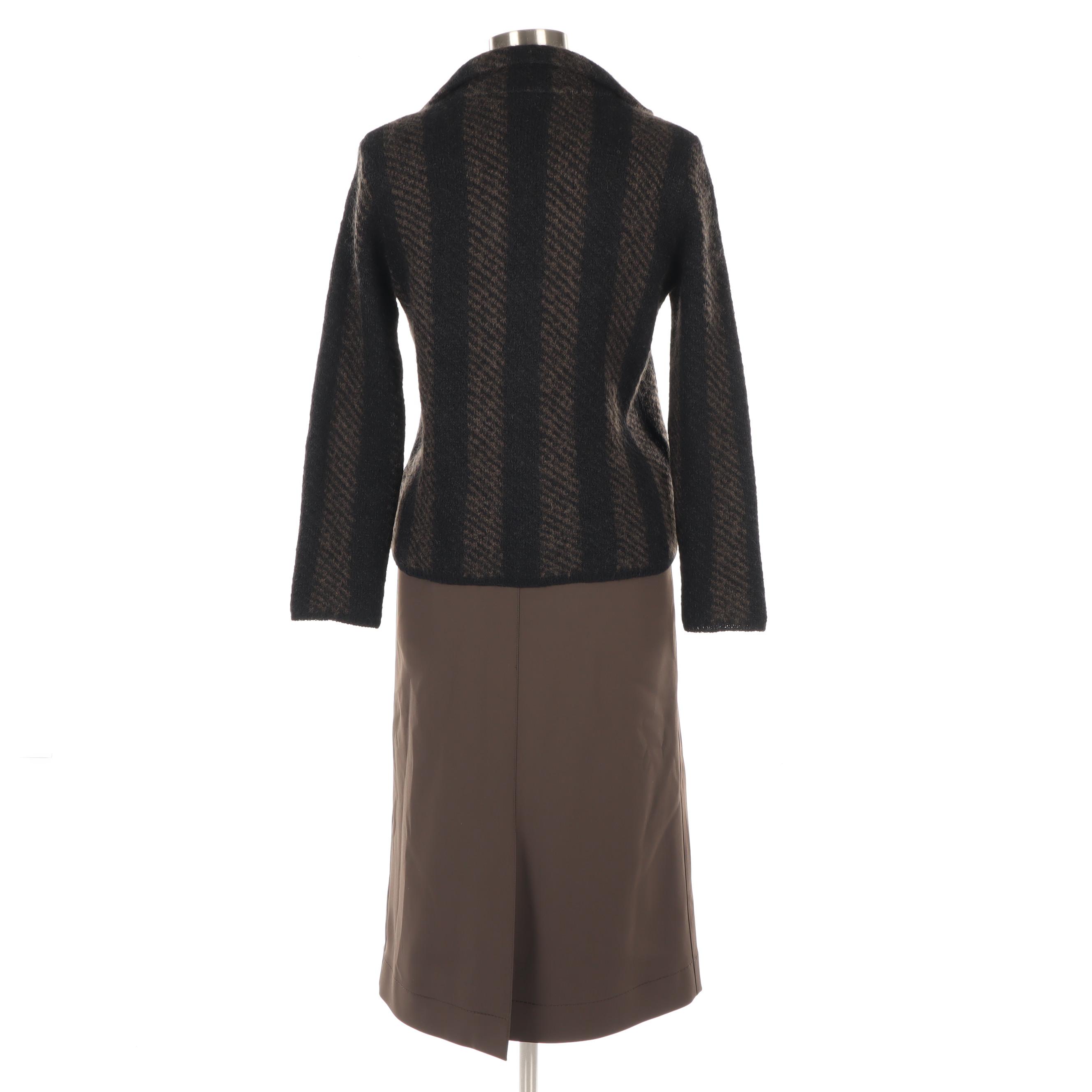 Prada Mohair and Wool Knit Jacket with Brown Skirt